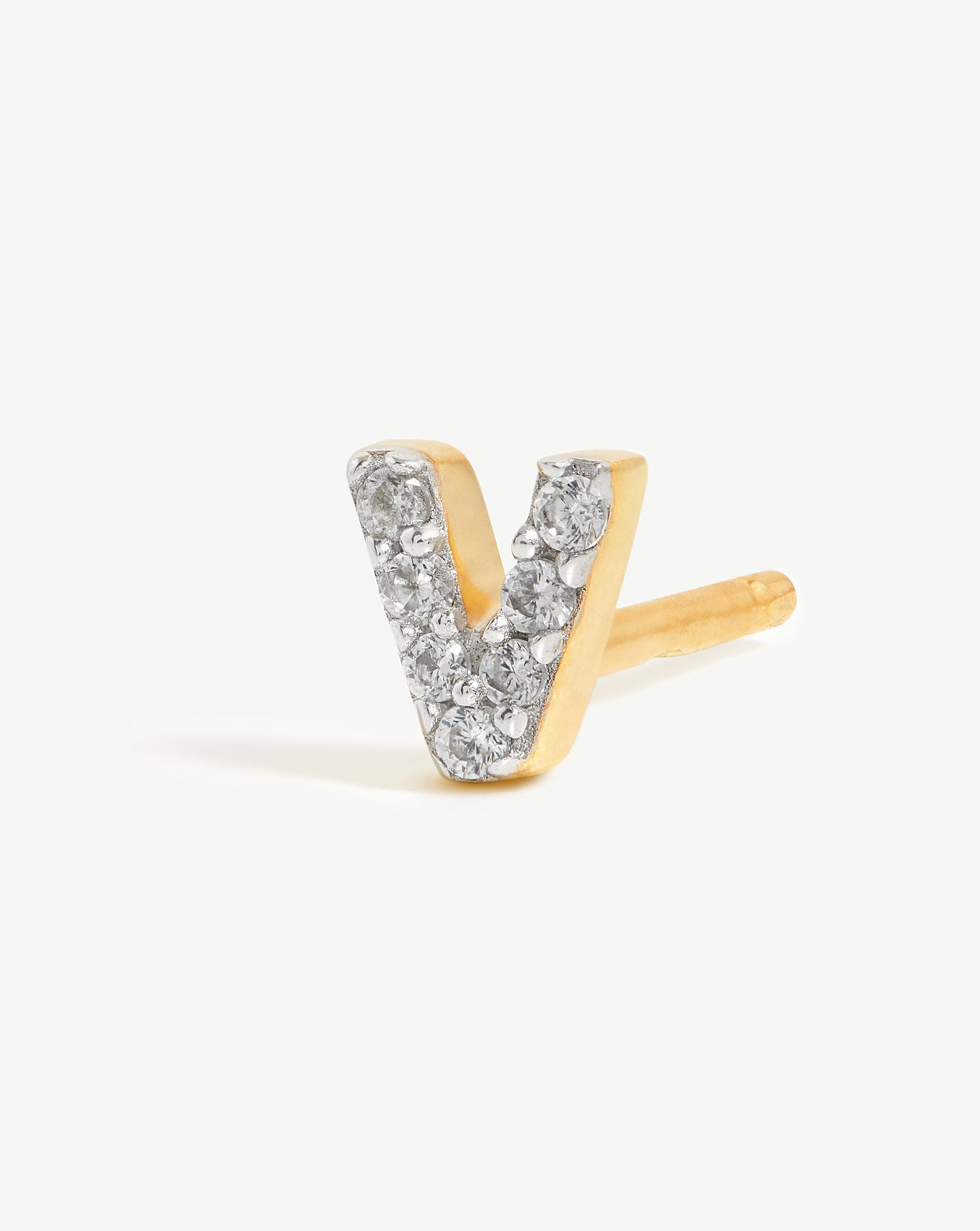 Pave Initial Single Stud Earring - Initial V | 18ct Gold Plated Vermeil/Cubic Zirconia Earrings Missoma 