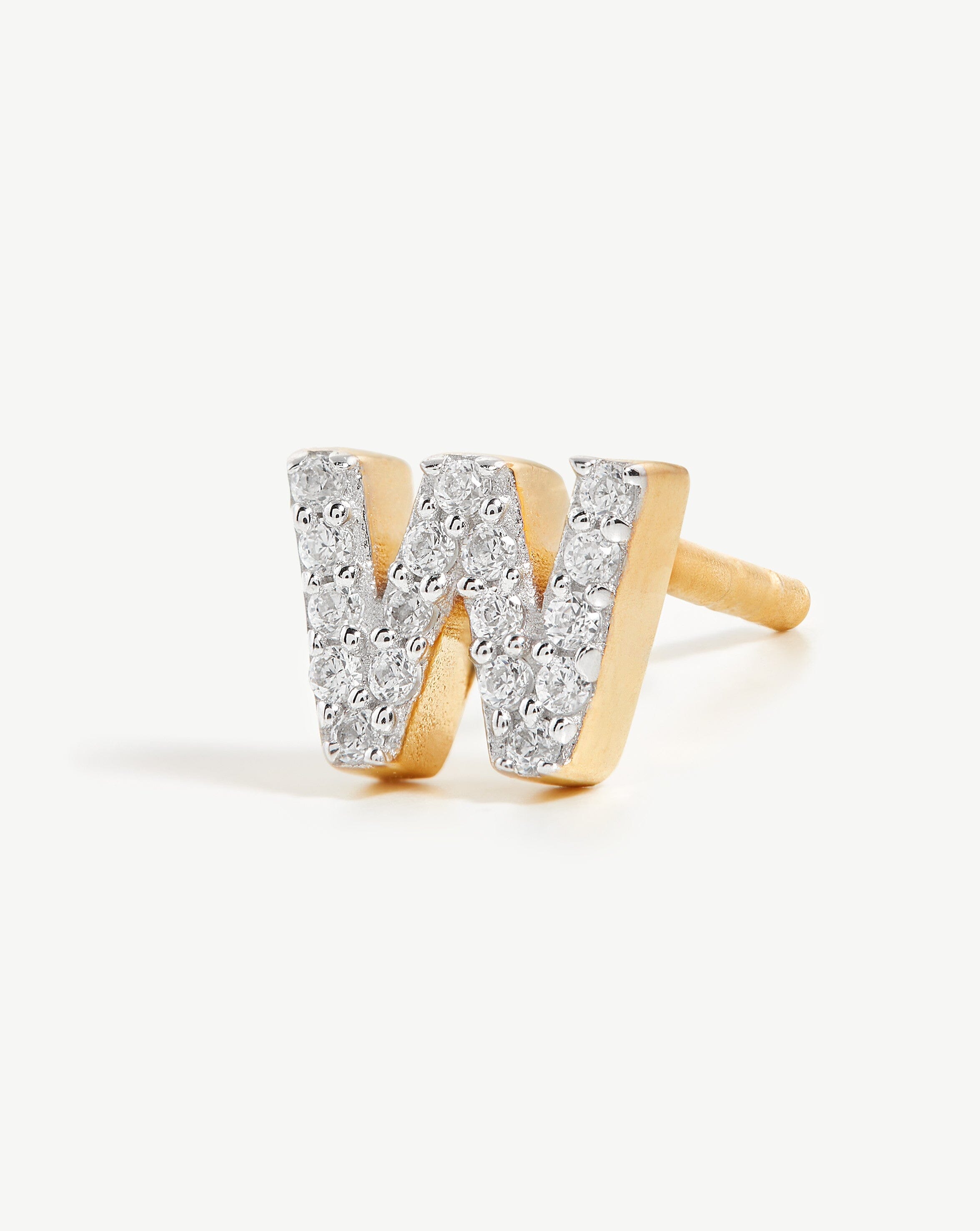Pave Initial Single Stud Earring - Initial W | 18ct Gold Plated Vermeil/Cubic Zirconia Earrings Missoma 