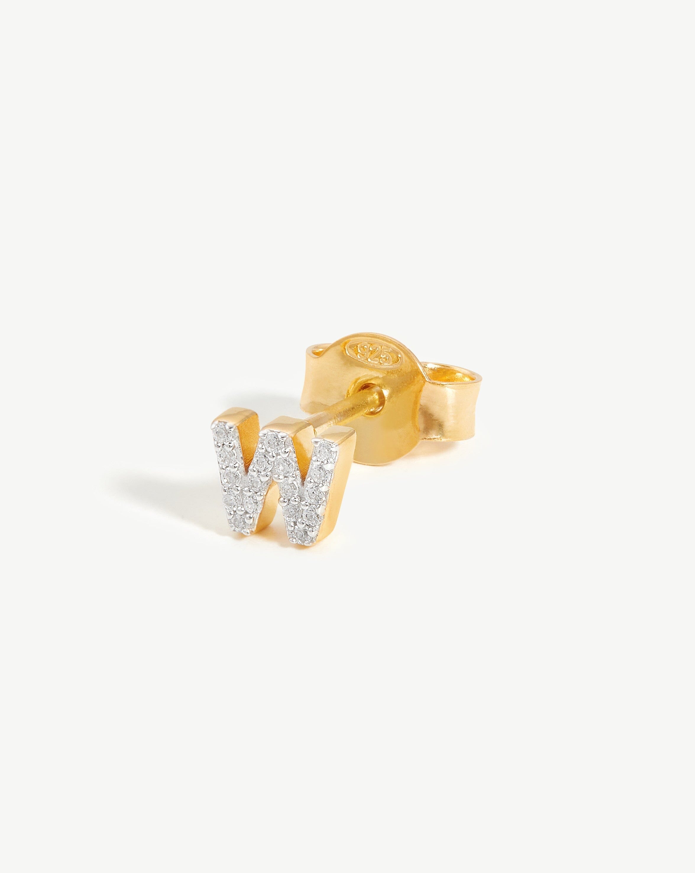 Pave Initial Single Stud Earring - Initial W | 18ct Gold Plated Vermeil/Cubic Zirconia Earrings Missoma 
