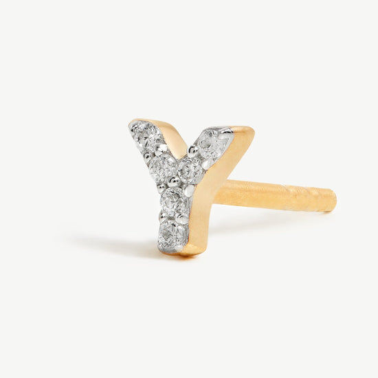 Pave Initial Single Stud Earring - Initial Y | 18ct Gold Plated Vermeil/Cubic Zirconia Earrings Missoma 