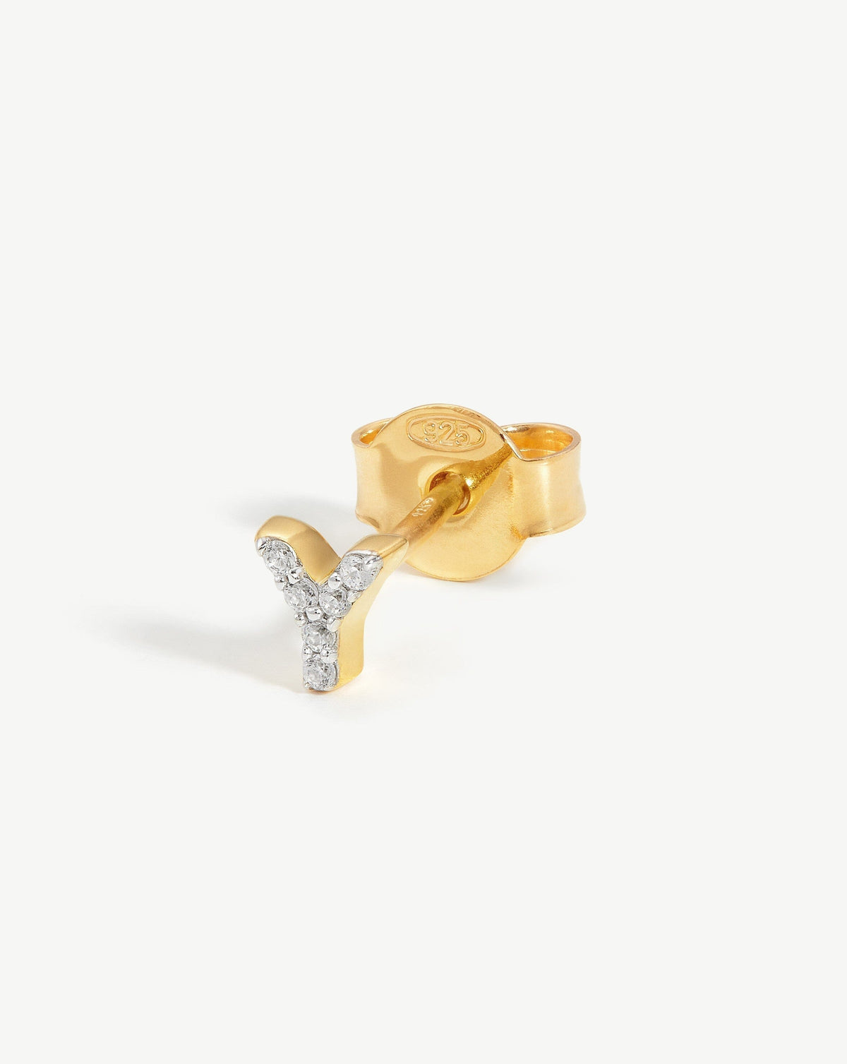 Pave Initial Single Stud Earring Initial Y 18ct Vermeil Cubic Zirconia
