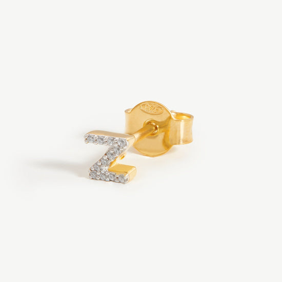 Pave Initial Single Stud Earring - Initial Z | 18ct Gold Plated Vermeil/Cubic Zirconia Earrings Missoma 