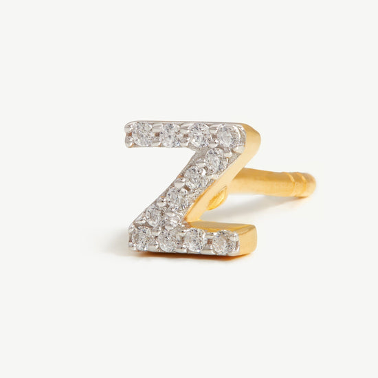 Pave Initial Single Stud Earring - Initial Z | 18ct Gold Plated Vermeil/Cubic Zirconia Earrings Missoma 