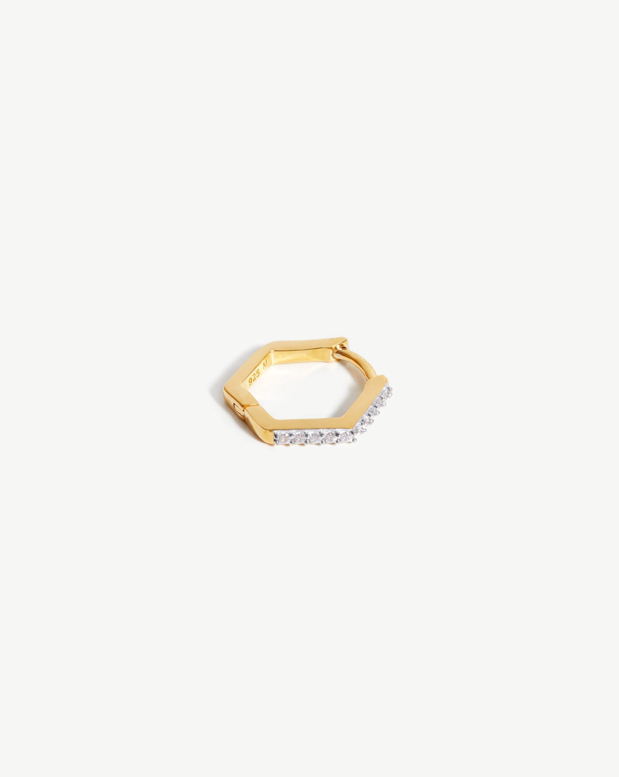 Pave Single Hex Huggie | 18ct Gold Plated Vermeil/Cubic Zirconia Earrings Missoma 