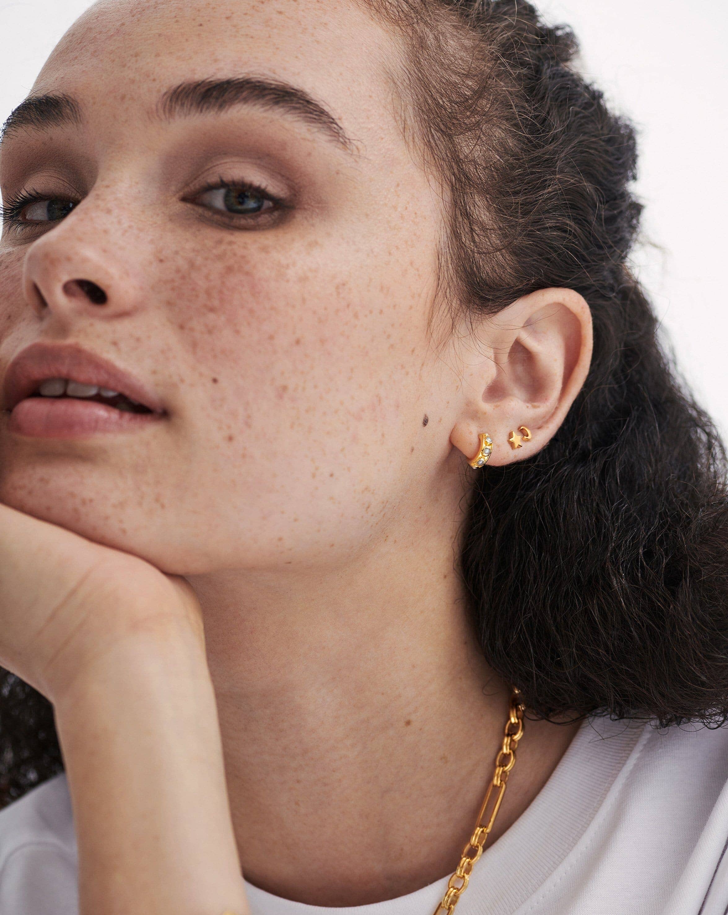 Pearl Studded Huggies | 18ct Gold Plated Vermeil/Pearl Earrings Missoma 