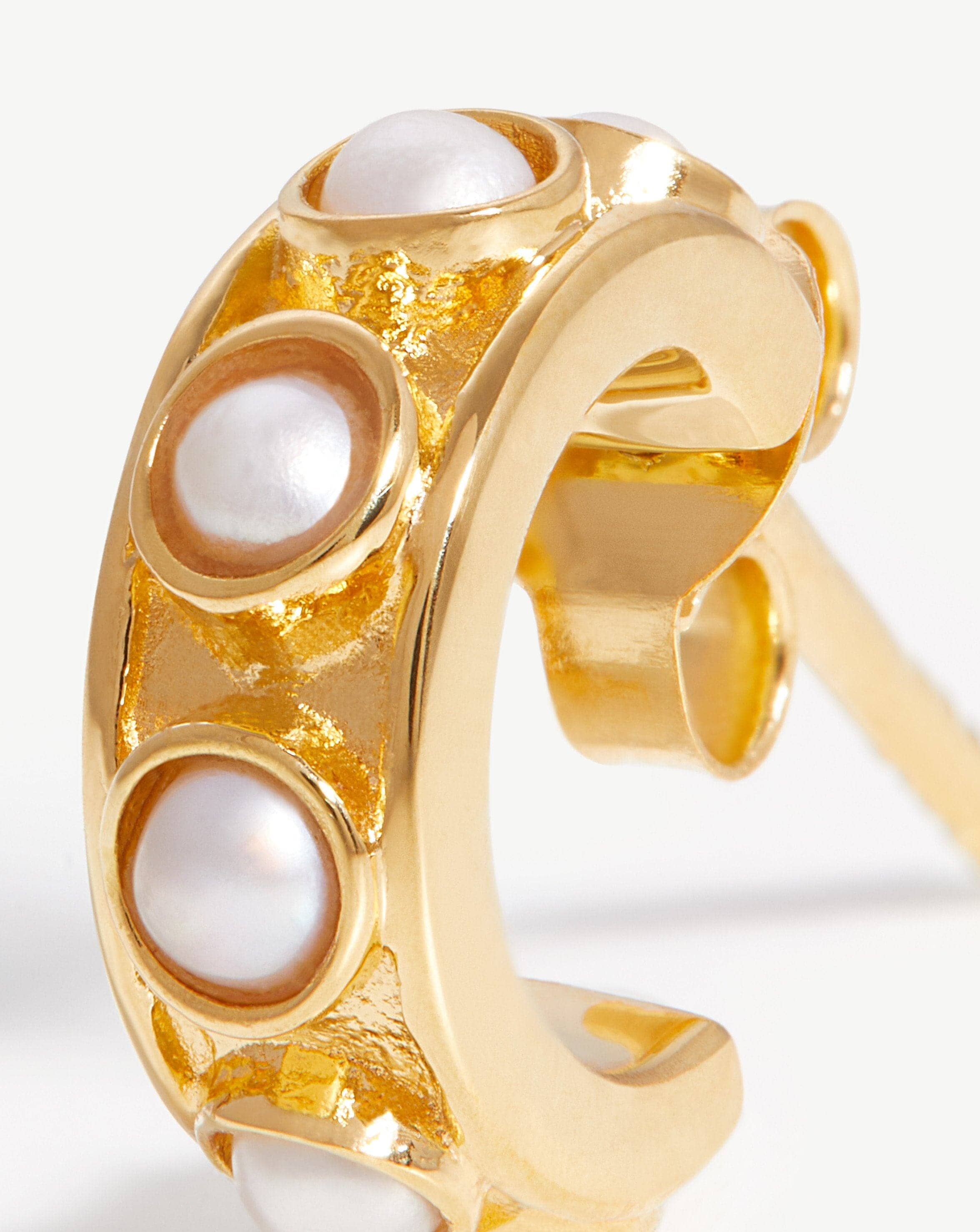 Pearl Studded Huggies | 18ct Gold Plated Vermeil/Pearl Earrings Missoma 