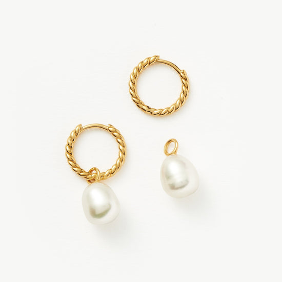 Pearl Twisted Small Drop Hoop Earrings | Gold Plated Vermeil/Pearl Earrings Missoma 