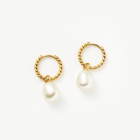 Pearl Twisted Small Drop Hoop Earrings | Gold Plated Vermeil/Pearl Earrings Missoma 