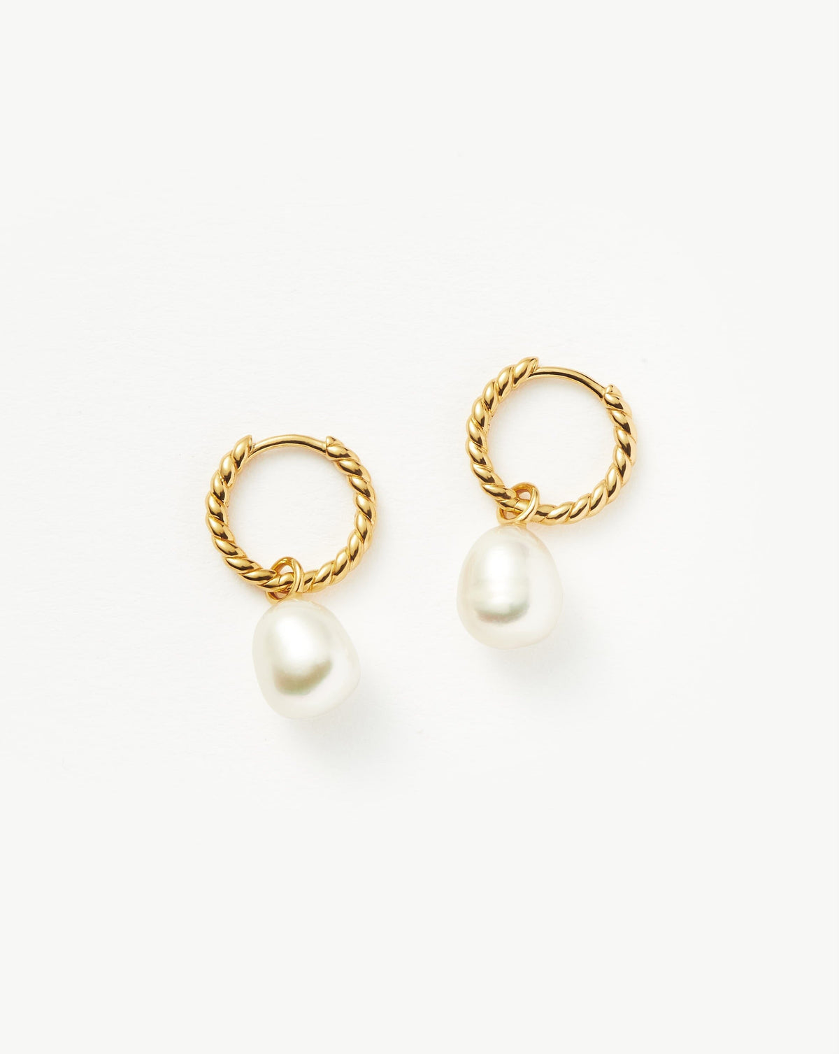 Pearl Twisted Small Drop Hoop Earrings Plated Vermeil Pearl