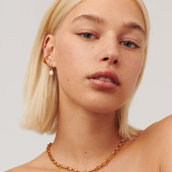 Pearl Twisted Small Drop Hoop Earrings | Gold Plated Vermeil/Pearl Earrings Missoma 