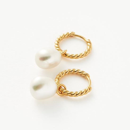 Pearl Twisted Small Drop Hoop Earrings | Gold Plated Vermeil/Pearl Earrings Missoma 