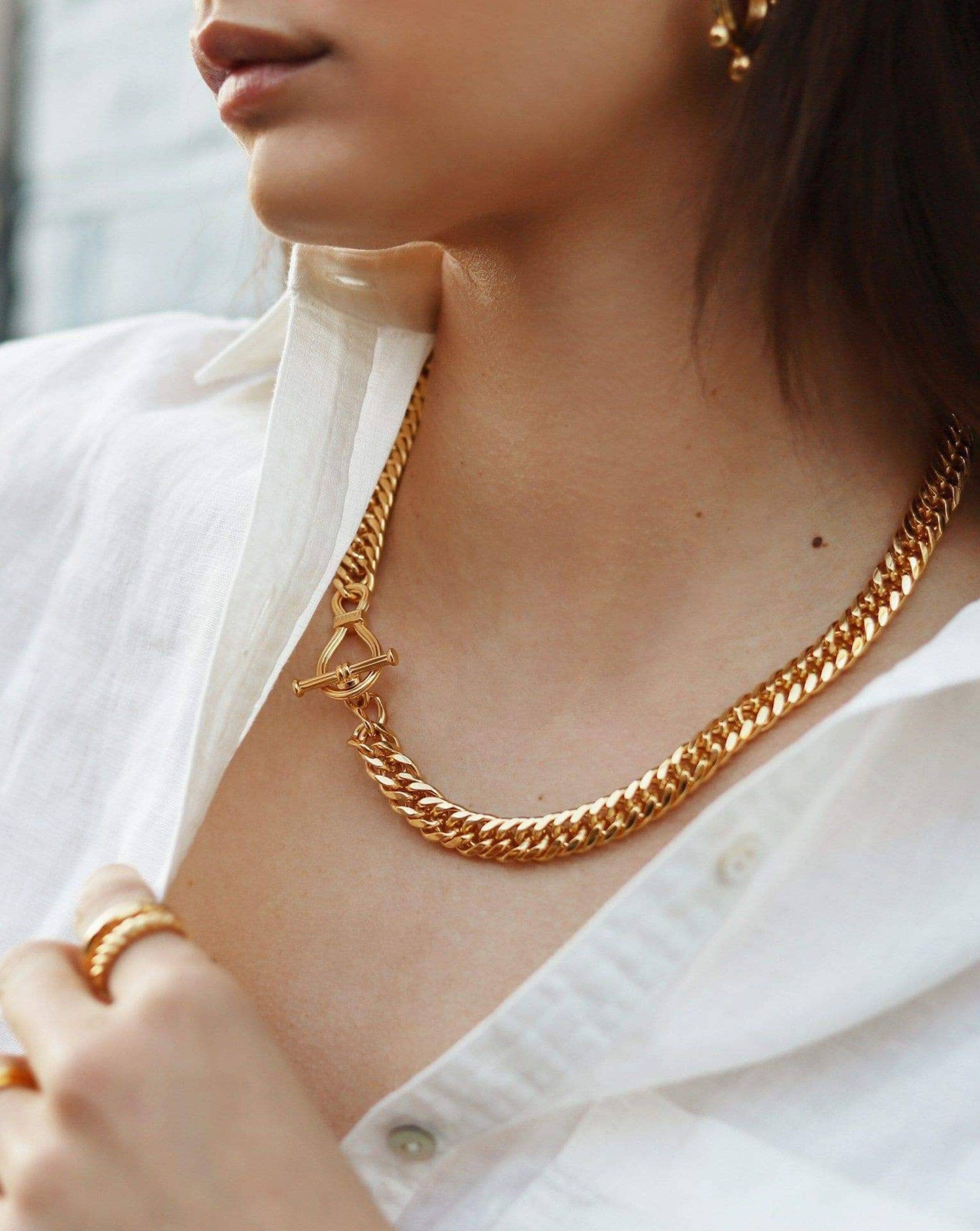 Necklace Women's Gold Statement Pearl Ball Chain Link Collar Choker T Bar  Lock | eBay