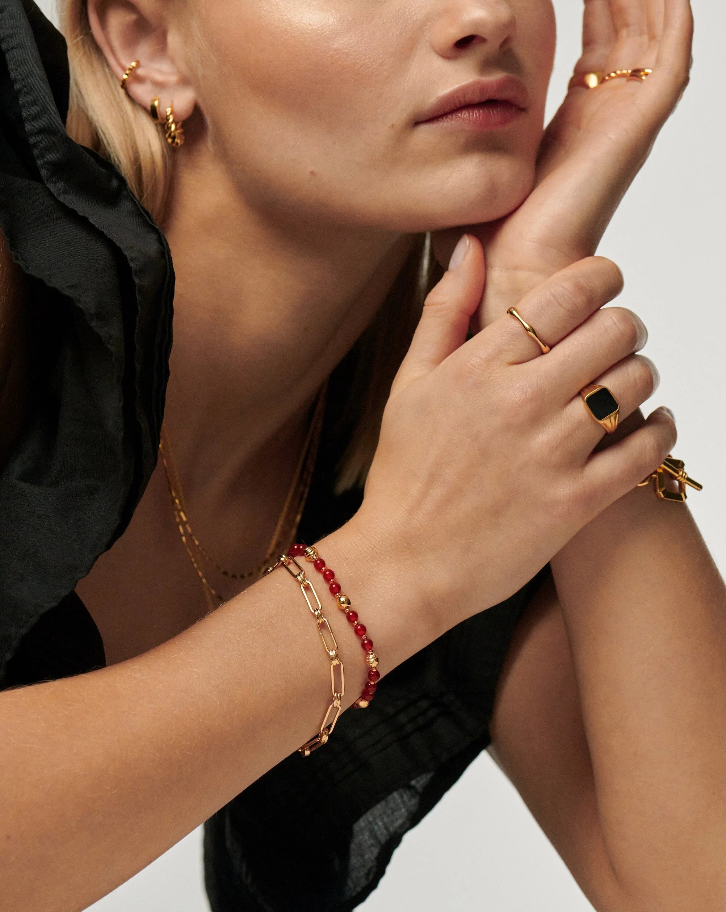 Savi Gemstone Beaded Bracelet | 18ct Gold Plated Vermeil/Red Chalcedony Bracelets Missoma 