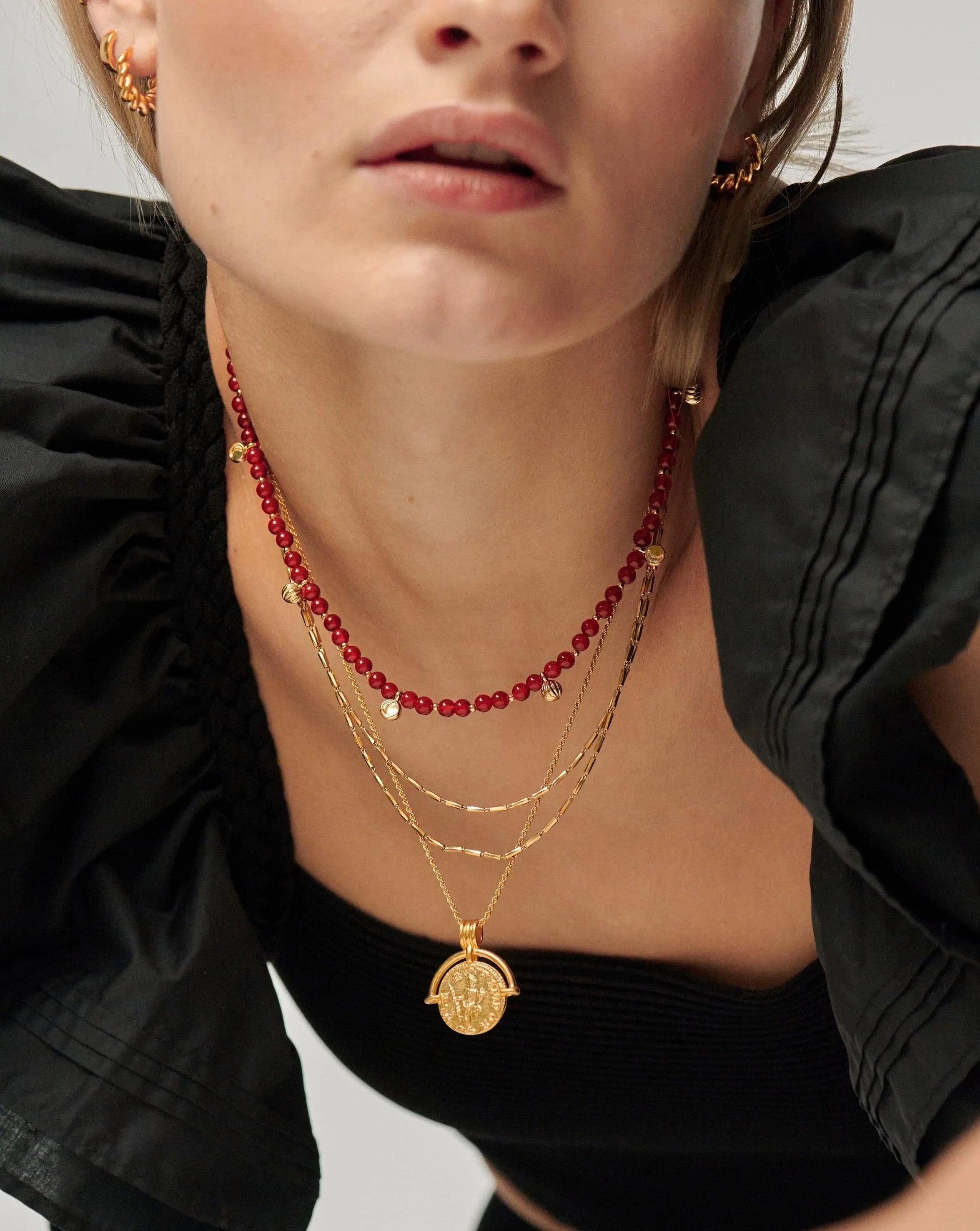 Savi Gemstone Beaded Necklace | 18ct Gold Plated Vermeil/Red Chalcedony Necklaces Missoma 