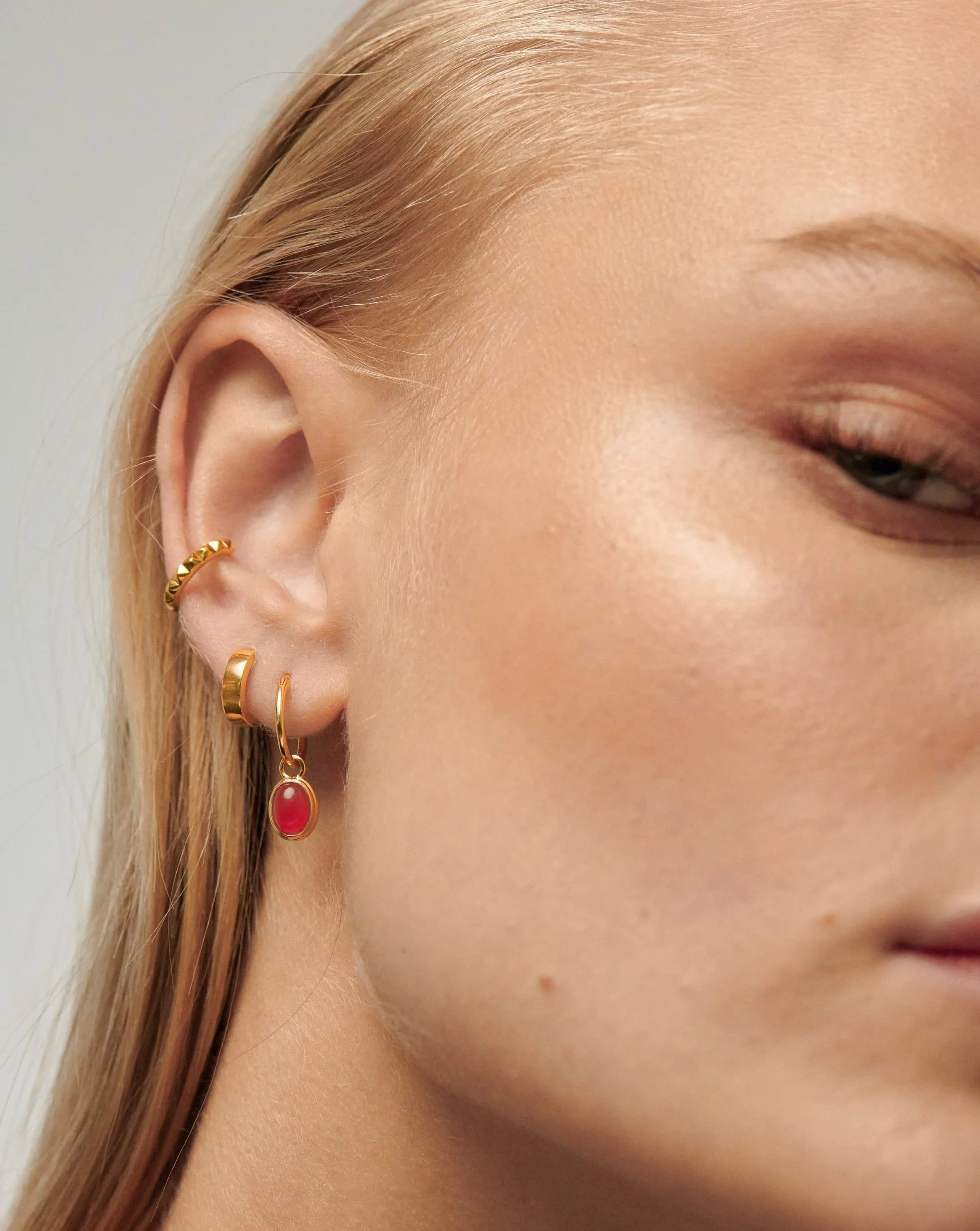 Savi Gemstone Charm Mini Hoop Earrings | 18ct Gold Plated Vermeil/Red Chalcedony Earrings Missoma 