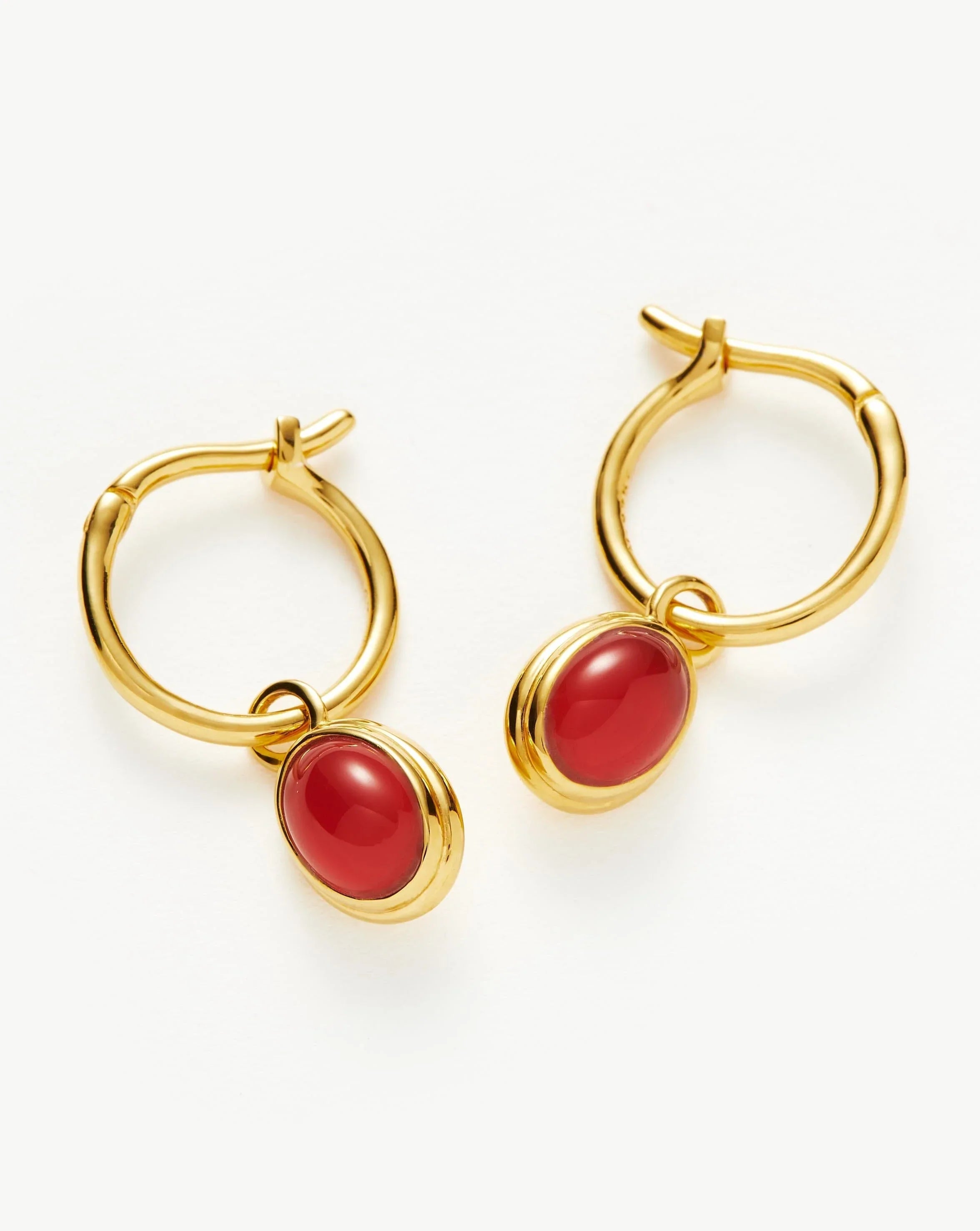 Savi Gemstone Charm Mini Hoop Earrings | 18ct Gold Plated Vermeil/Red Chalcedony Earrings Missoma 