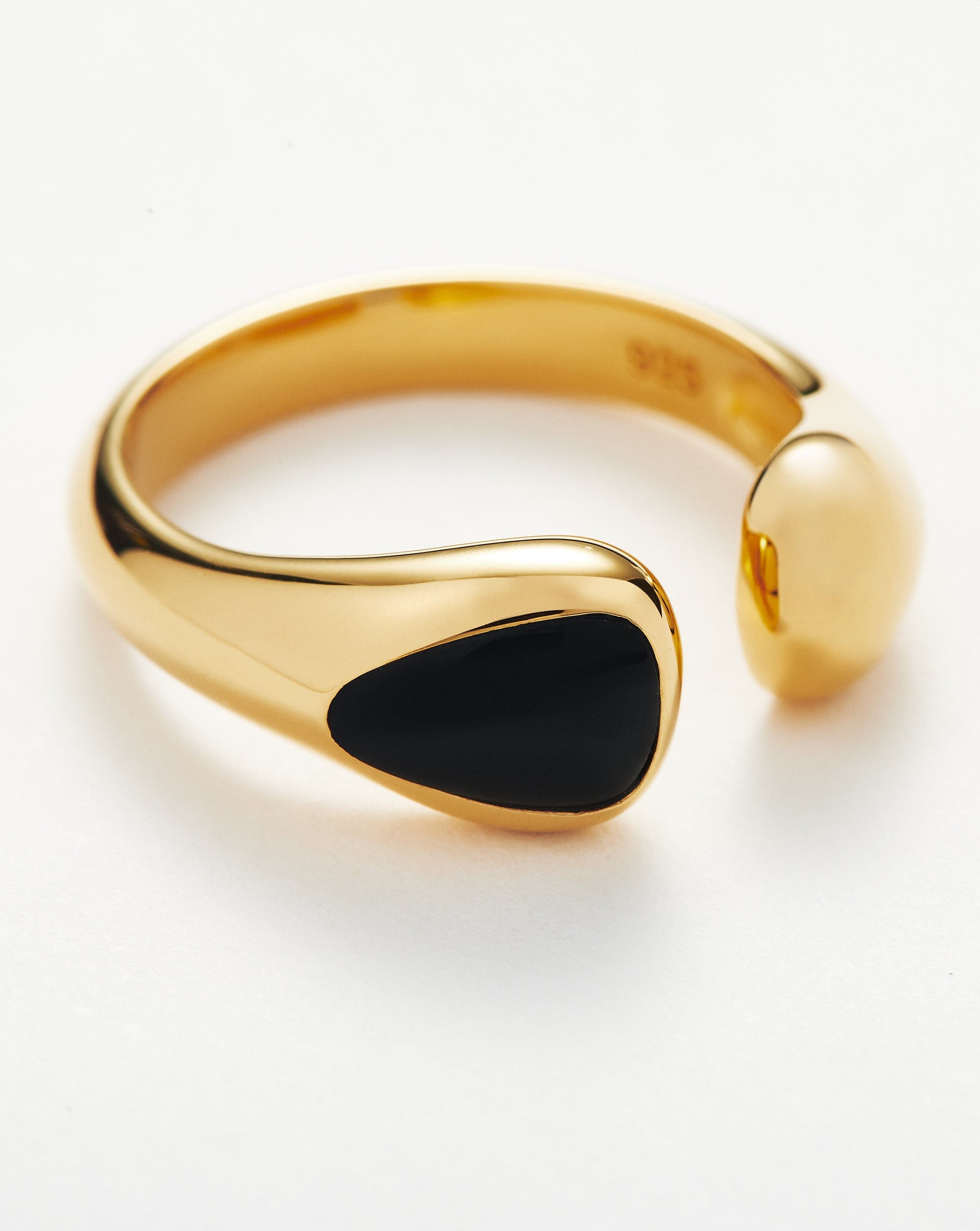 Savi Sculptural Black Onyx Open Ring | 18ct Gold Plated Vermeil/Black Onyx Rings Missoma 