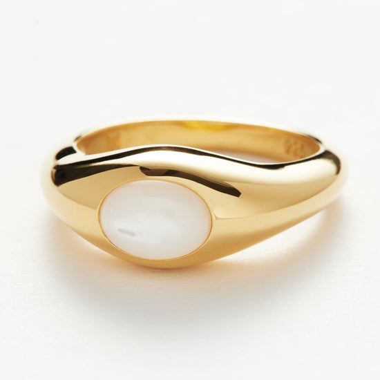 Savi Sculptural Gemstone Stacking Ring | 18ct Gold Plated Vermeil/Mother of Pearl Rings Missoma 