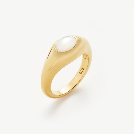 Savi Sculptural Gemstone Stacking Ring | 18ct Gold Plated Vermeil/Mother of Pearl Rings Missoma 