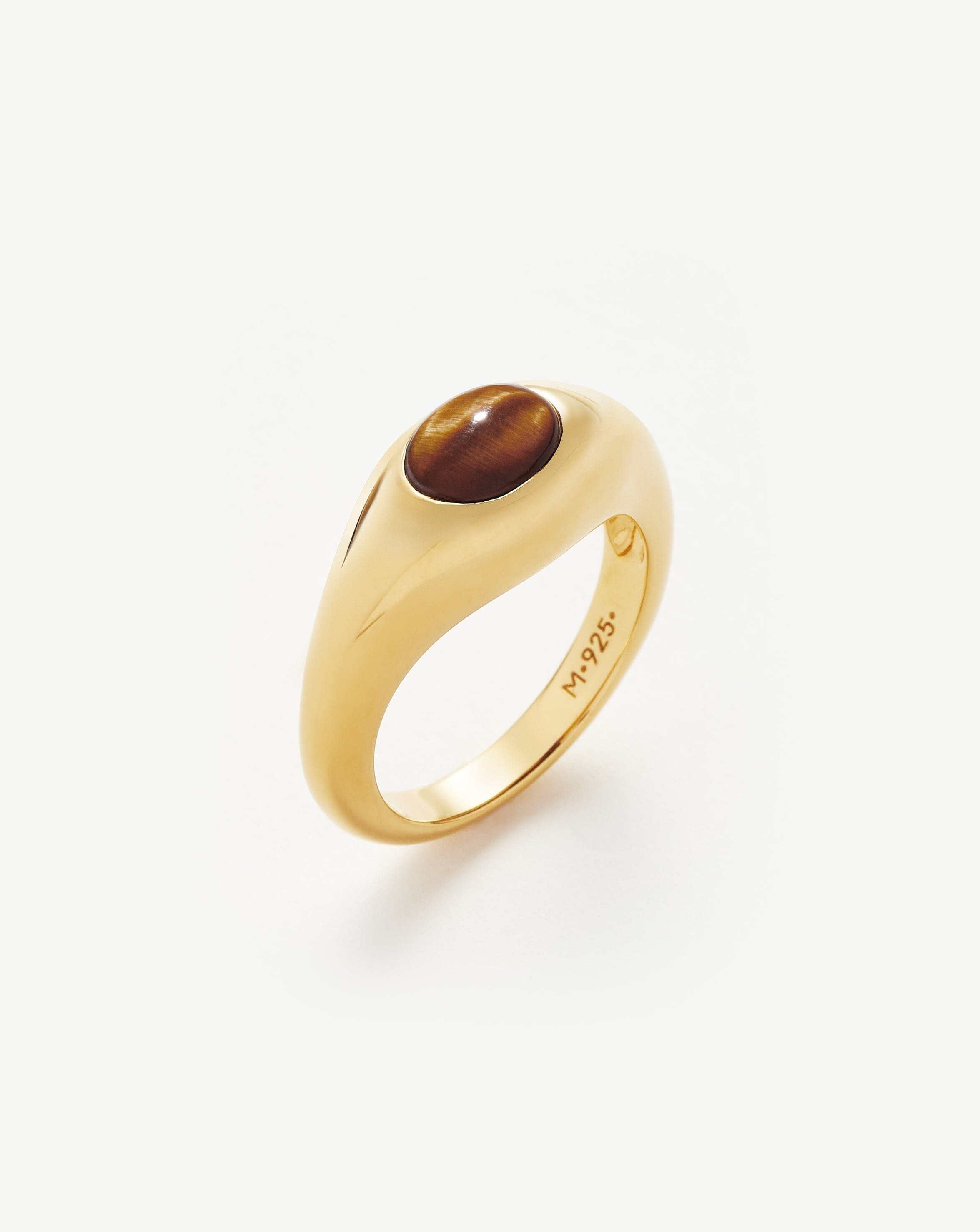 Savi Sculptural Gemstone Stacking Ring | 18ct Gold Plated Vermeil/Tiger's Eye Rings Missoma 