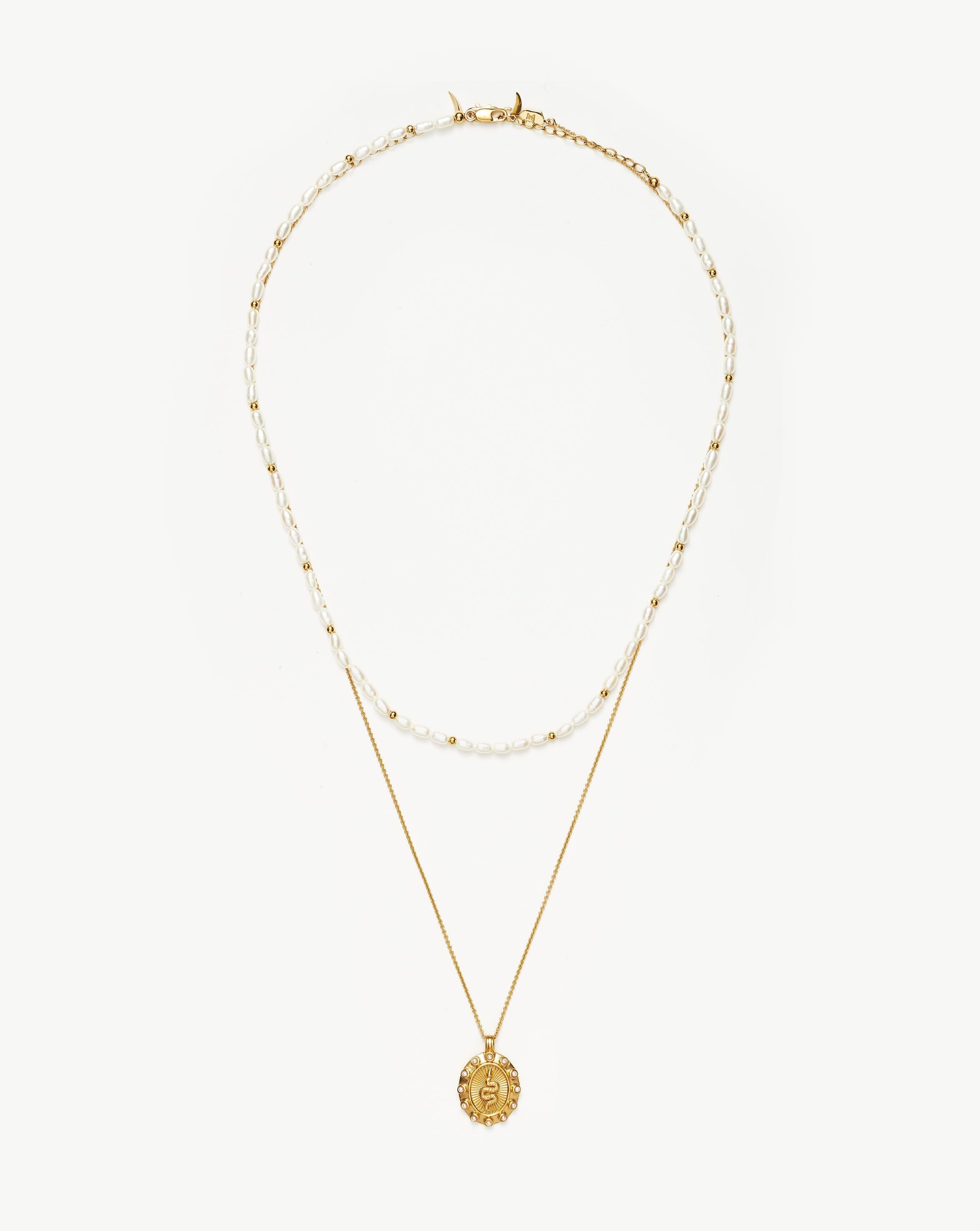 Serpent Pearl Pendant Necklace Set | 18ct Gold Plated Vermeil/Pearl Layering Sets Missoma 