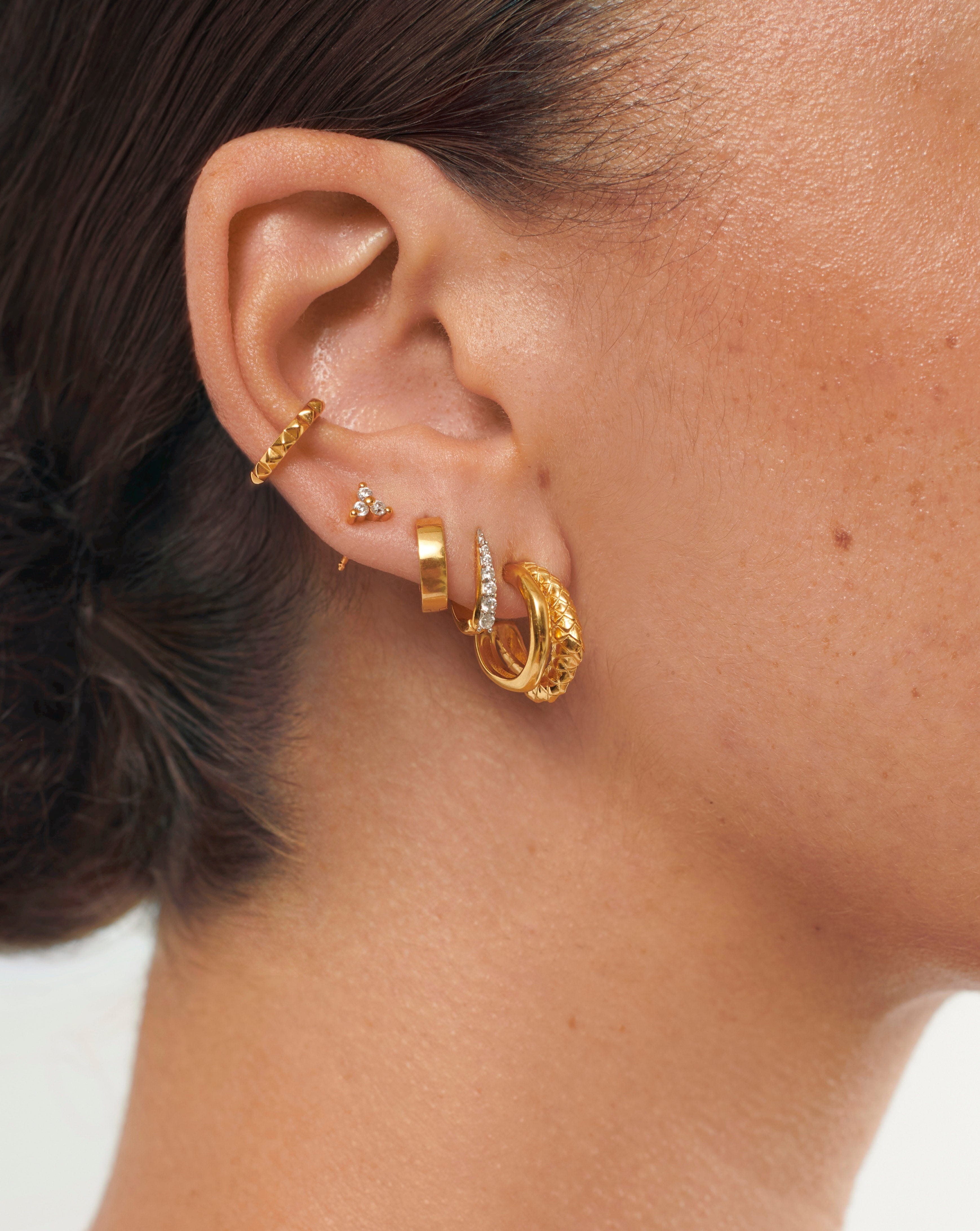 Serpent Textured Double Mini Hoop Earrings | 18ct Gold Plated Vermeil Earrings Missoma 