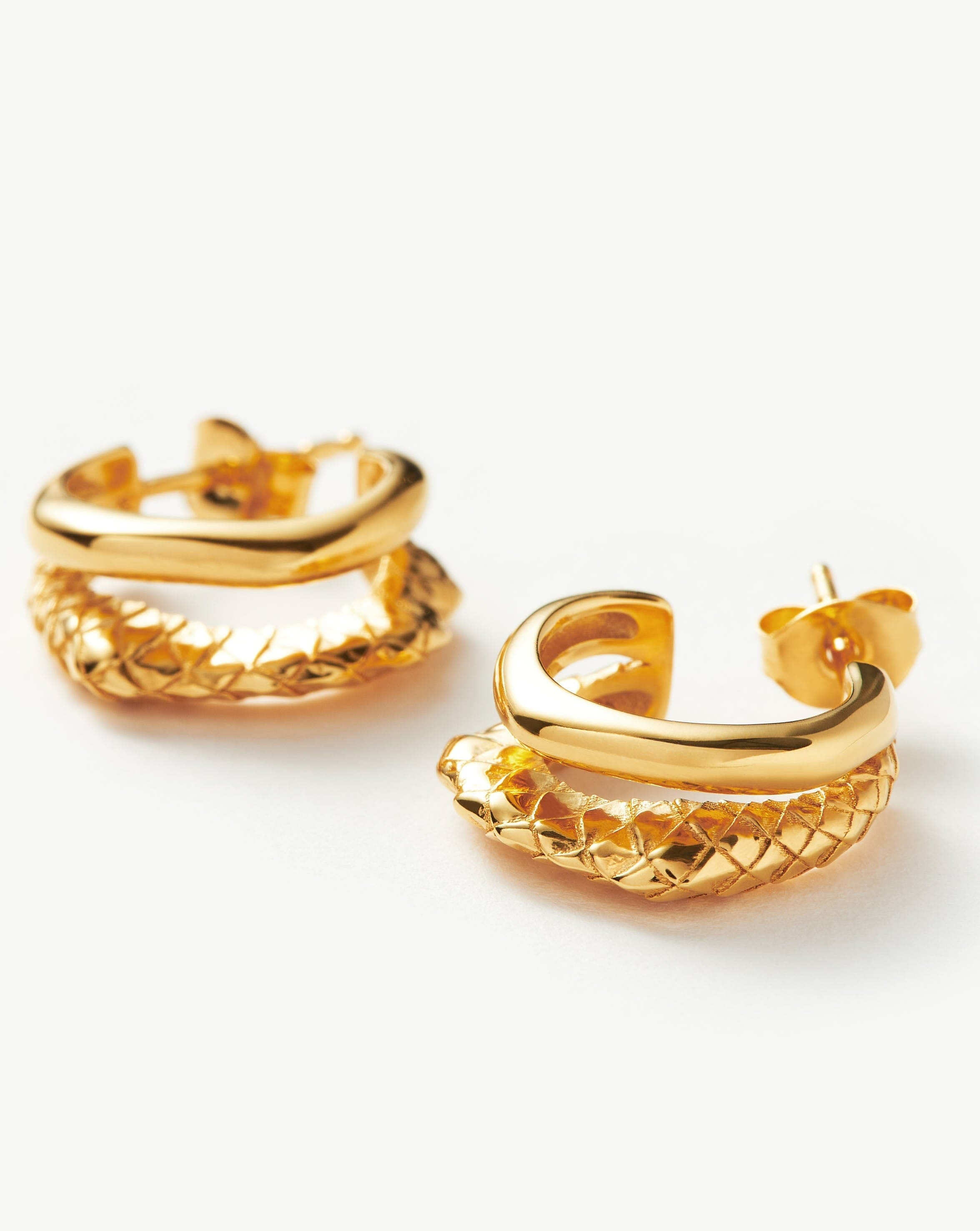 Serpent Textured Double Mini Hoop Earrings | 18ct Gold Plated Vermeil Earrings Missoma 