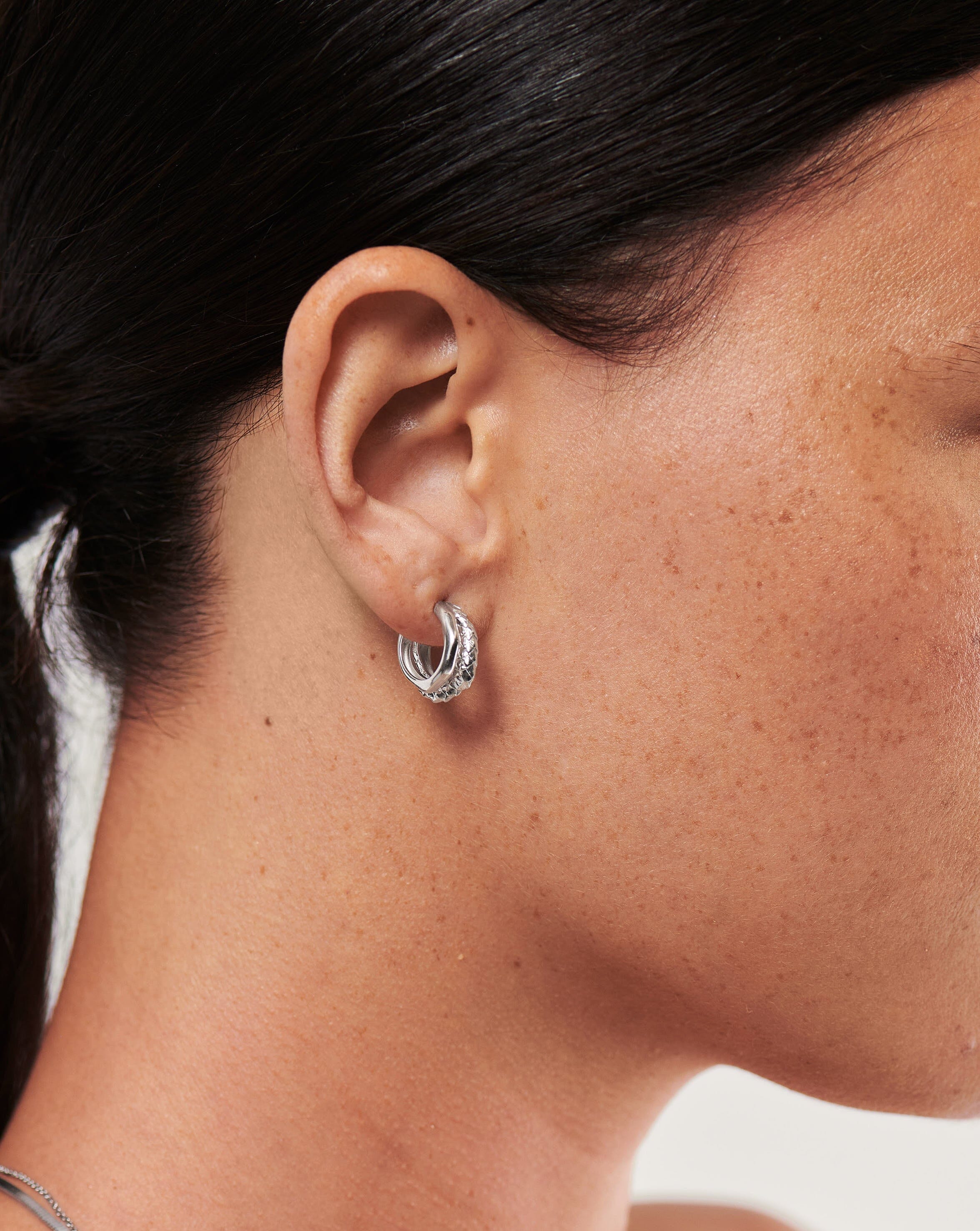 Serpent Textured Double Mini Hoop Earrings | Sterling Silver Earrings Missoma 
