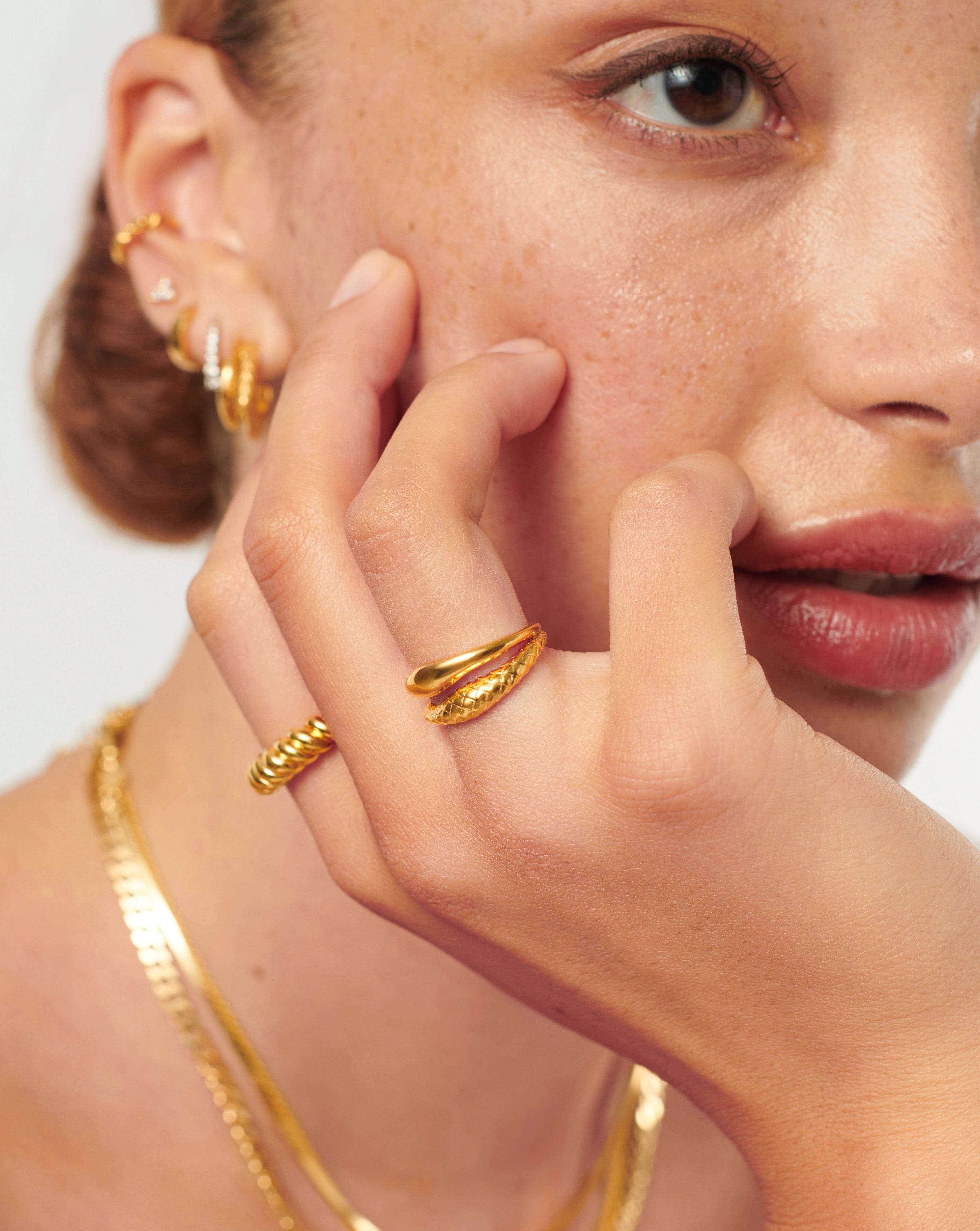 Serpent Textured Double Stacking Ring | 18ct Gold Plated Vermeil Rings Missoma 