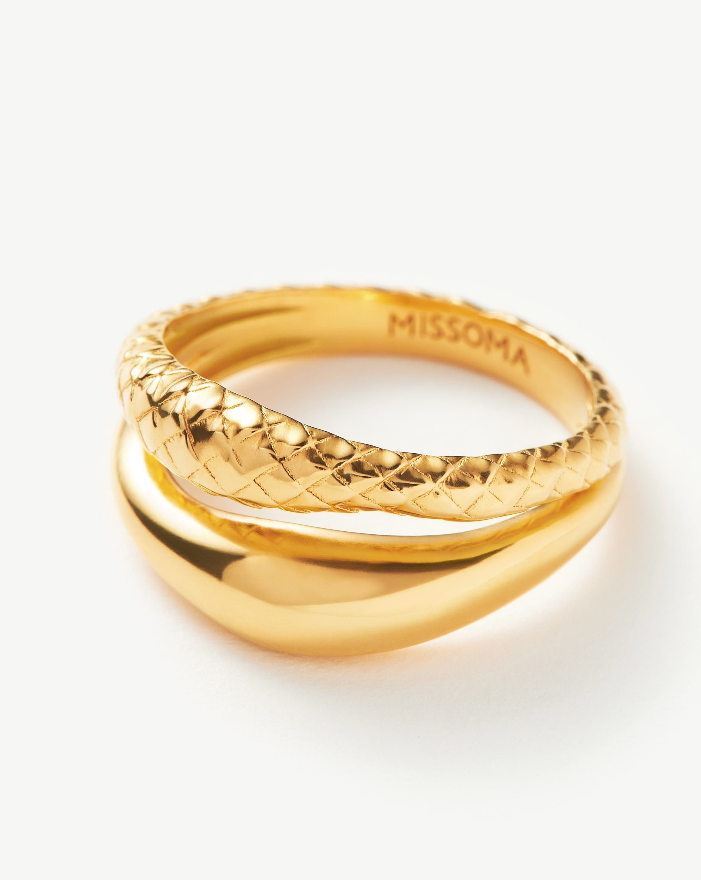Serpent Textured Double Stacking Ring | 18ct Gold Plated Vermeil Rings Missoma 