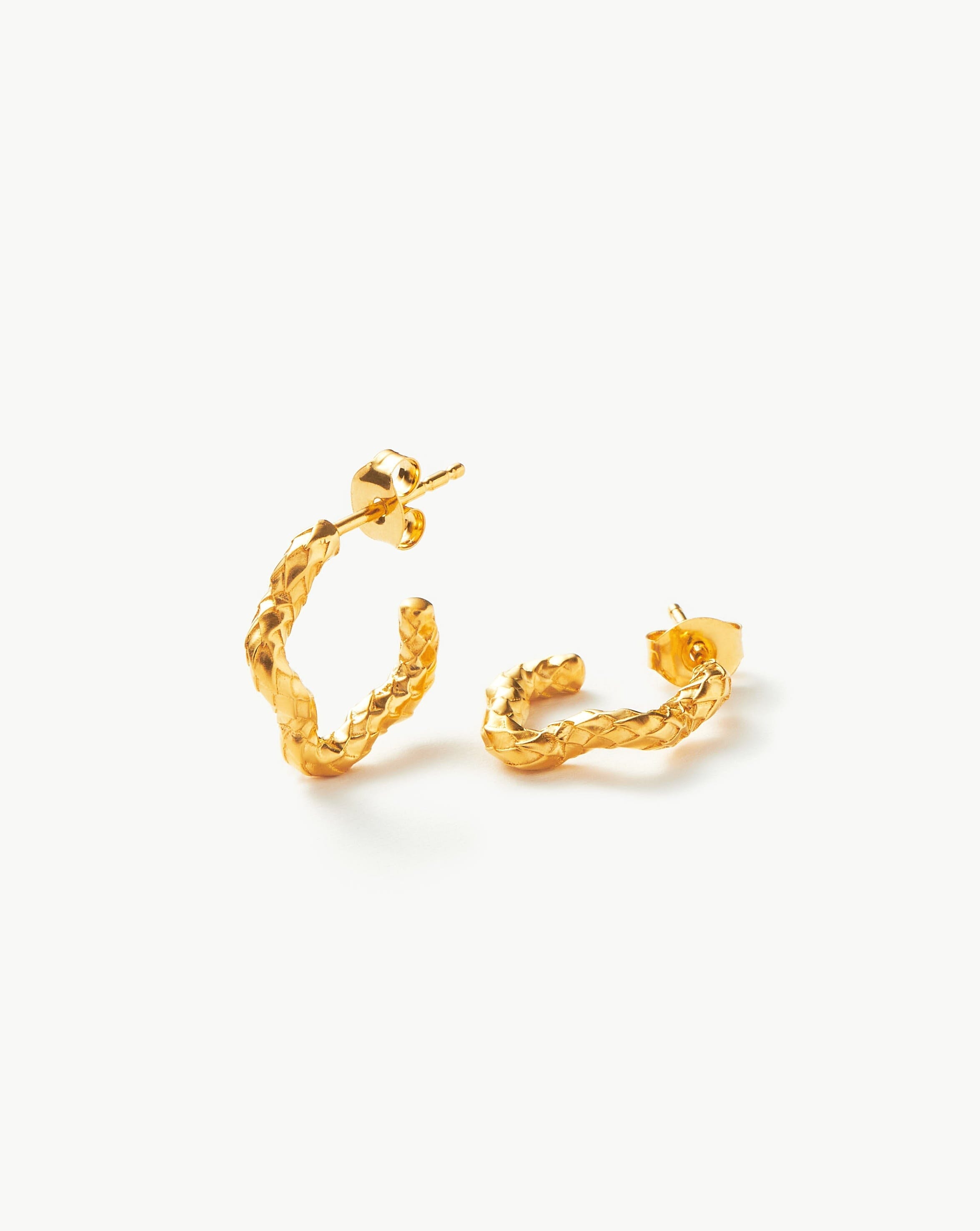 Serpent Textured Squiggle Hoop Earrings | 18ct Gold Plated Vermeil Earrings Missoma 
