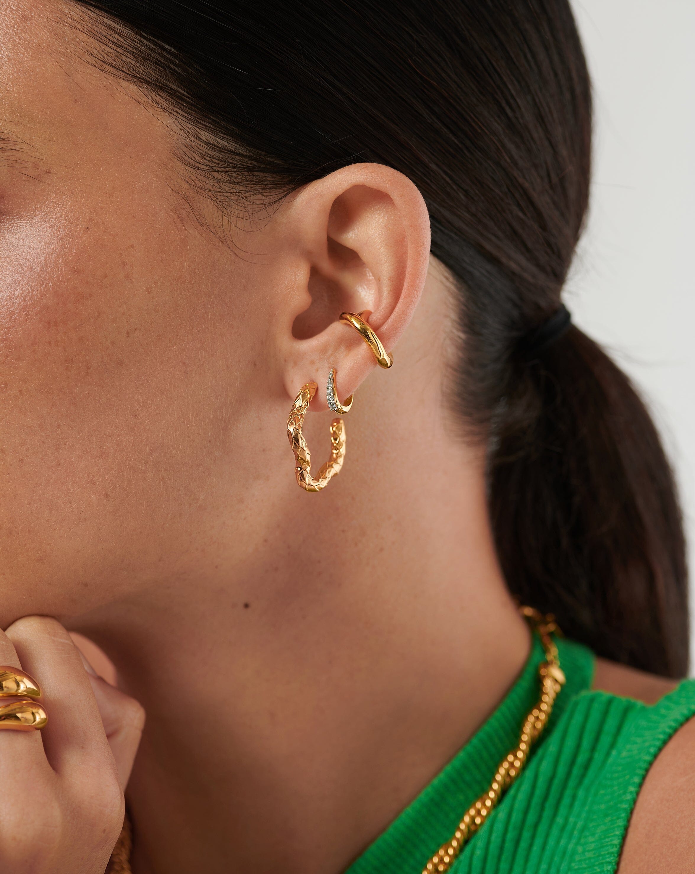 Serpent Textured Squiggle Medium Hoop Earrings | 18ct Gold Plated Earrings Missoma 