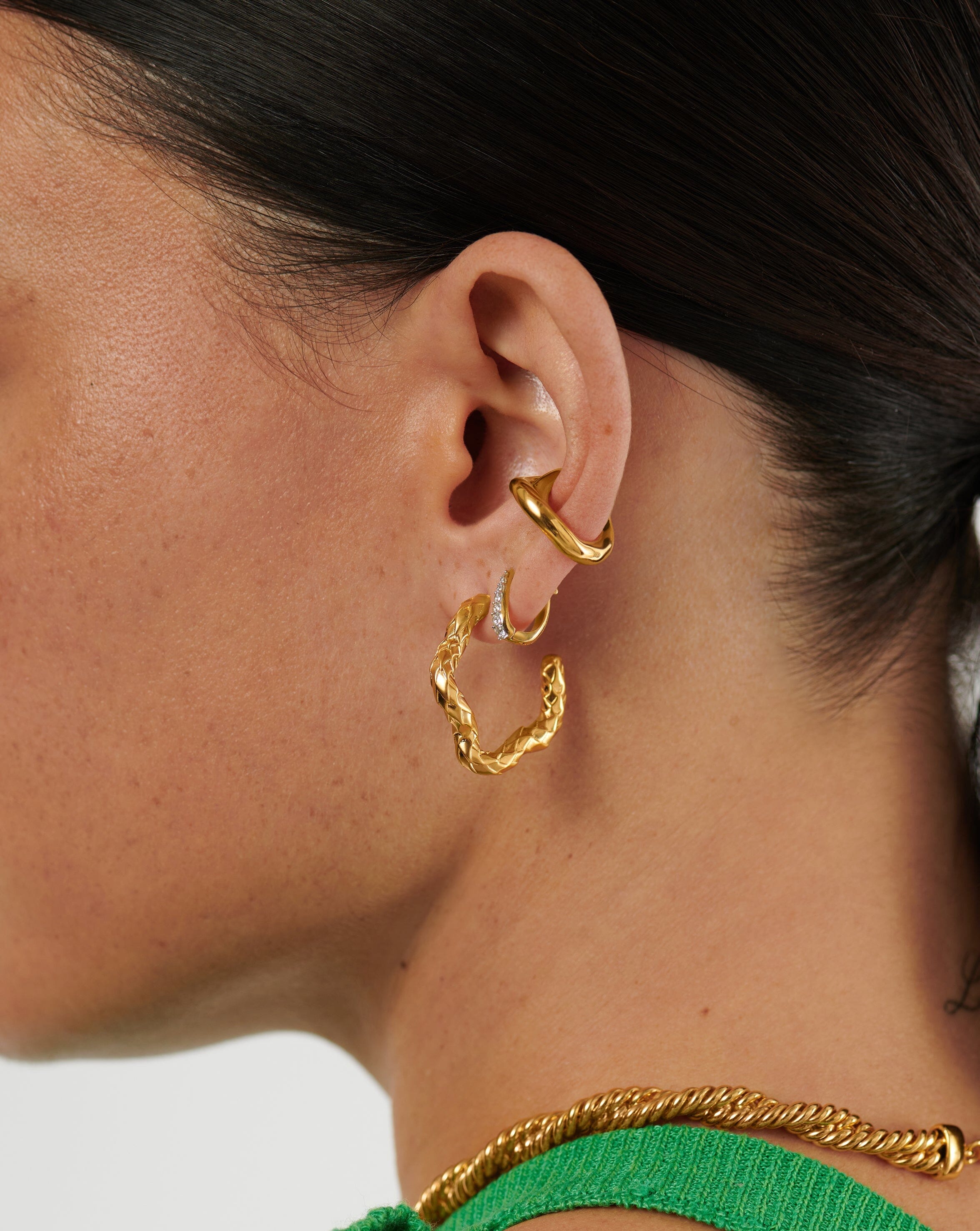 Serpent Textured Squiggle Medium Hoop Earrings | 18ct Gold Plated Earrings Missoma 