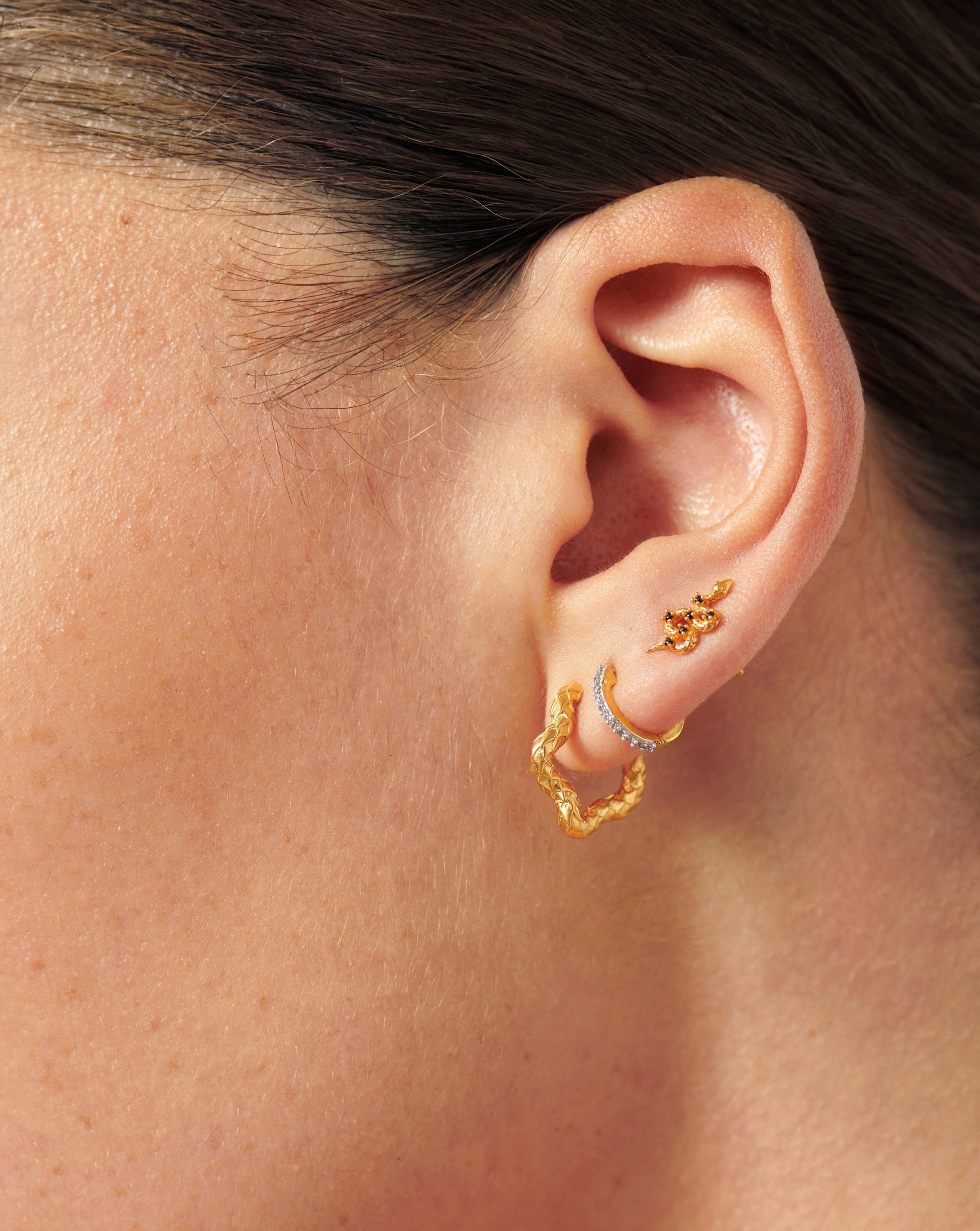 Serpent Textured Squiggle Mini Hoop Earrings | 18ct Gold Plated Vermeil Earrings Missoma 
