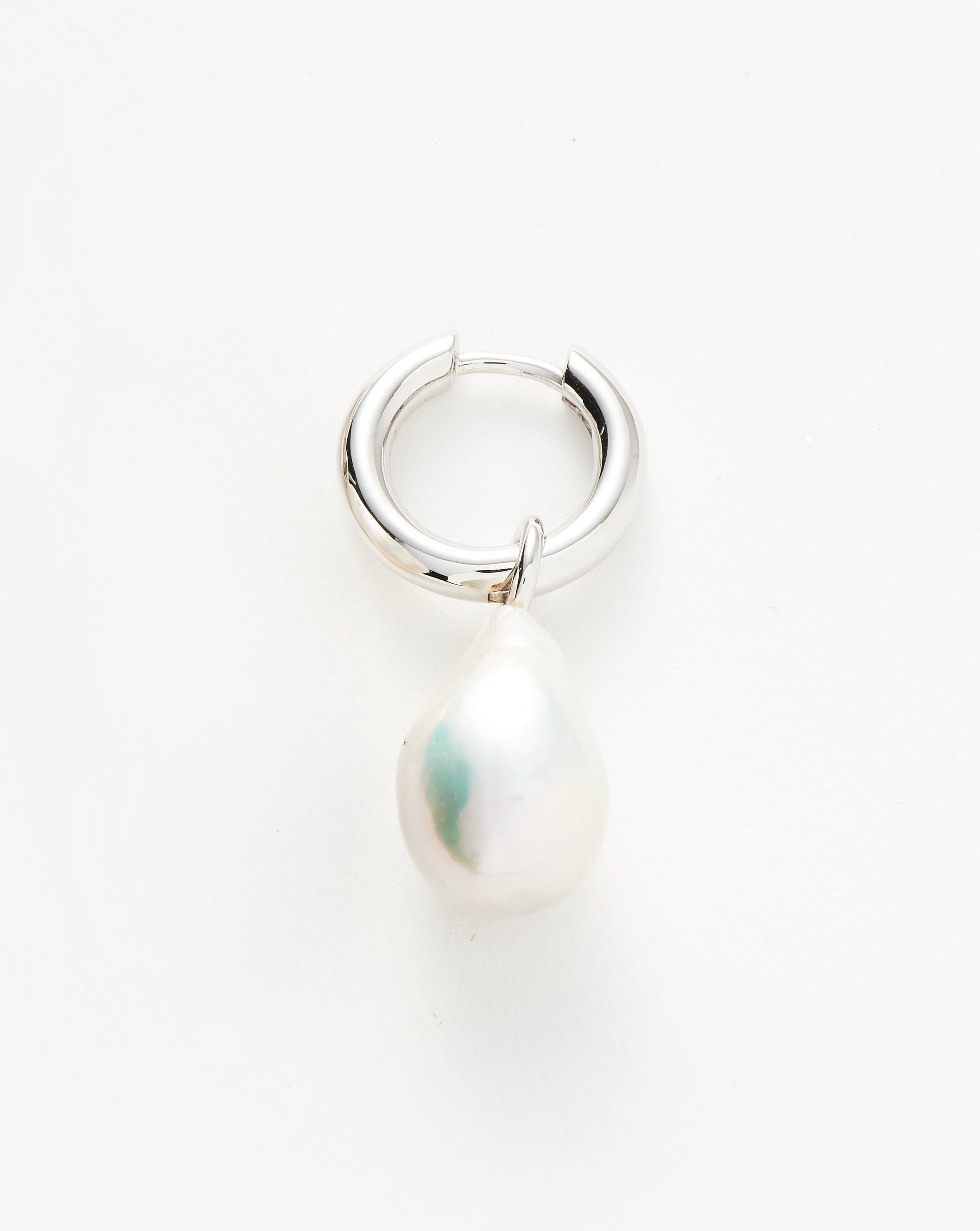 Single Baroque Pearl Drop Tunnel Mini Hoop Earring | Sterling Silver/Pearl Earrings Missoma 