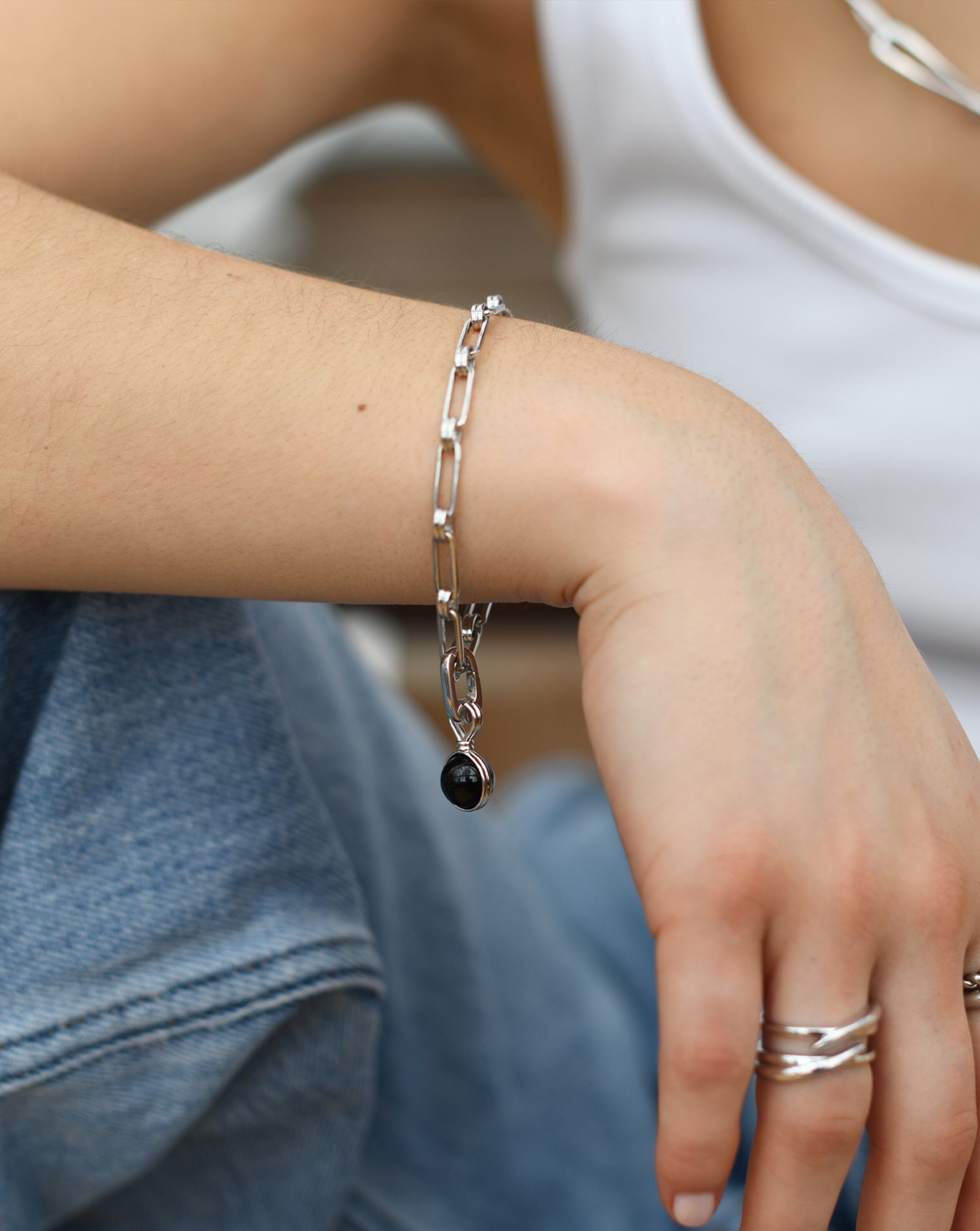 Small Sphere Bracelet | Silver Plated/Black Onyx Bracelets Missoma 