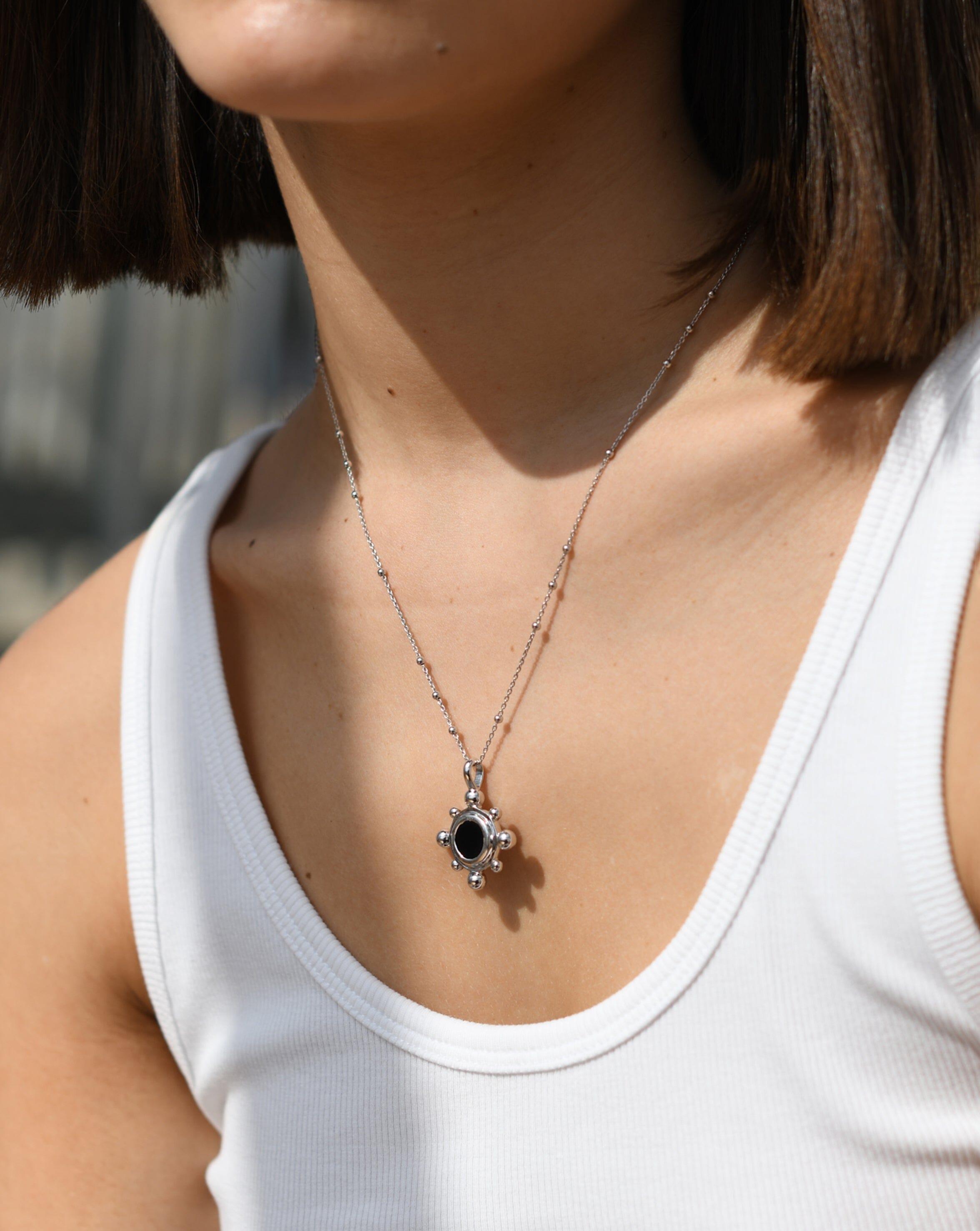 Sphere Round Pendant Necklace | Silver Plated/Black Onyx Necklaces Missoma 