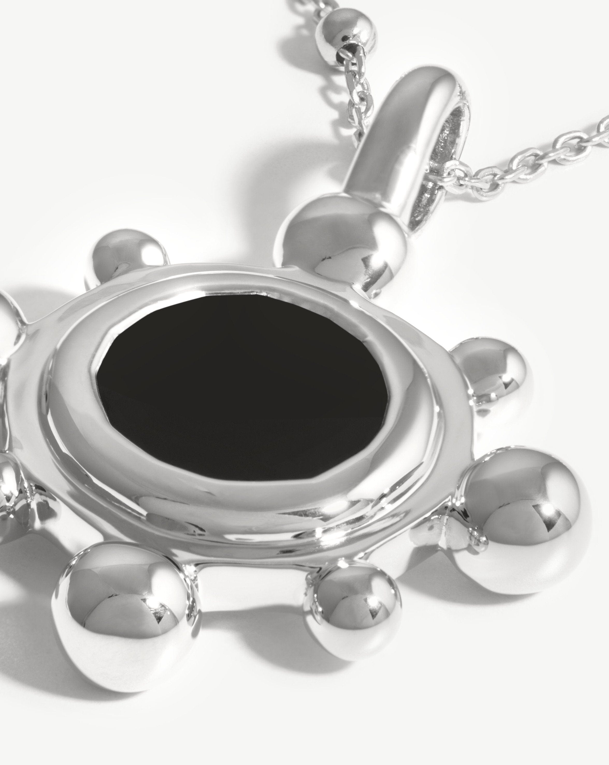 Sphere Round Pendant Necklace | Silver Plated/Black Onyx Necklaces Missoma 