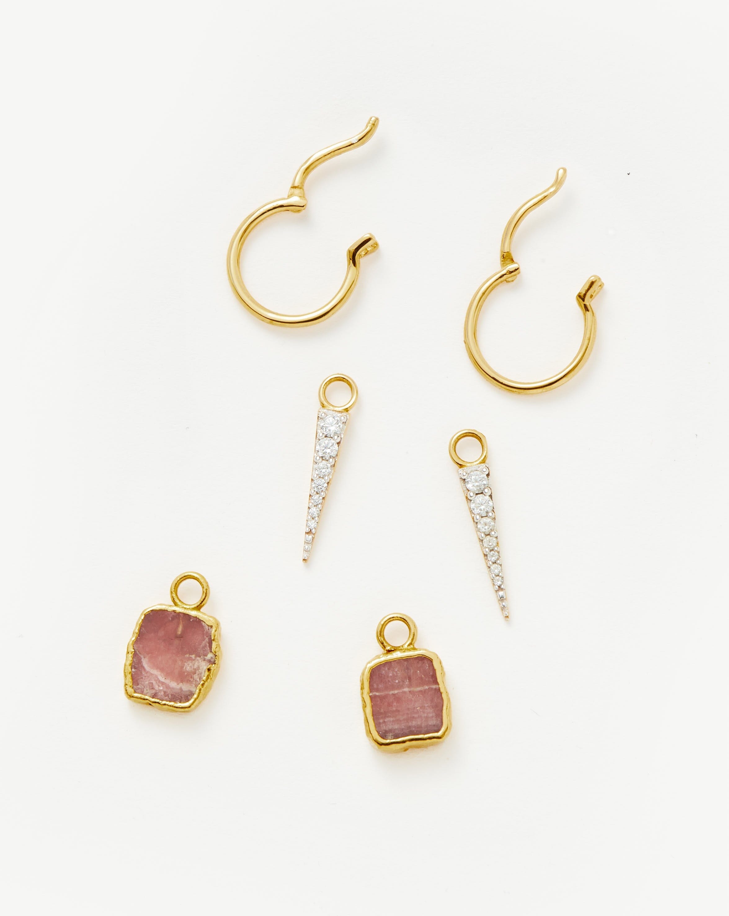 Spike Gemstone Mix and Match Charm Mini Hoop Earring Set | 18ct Gold Plated Vermeil/Rhodochrosite Layering Sets Missoma 