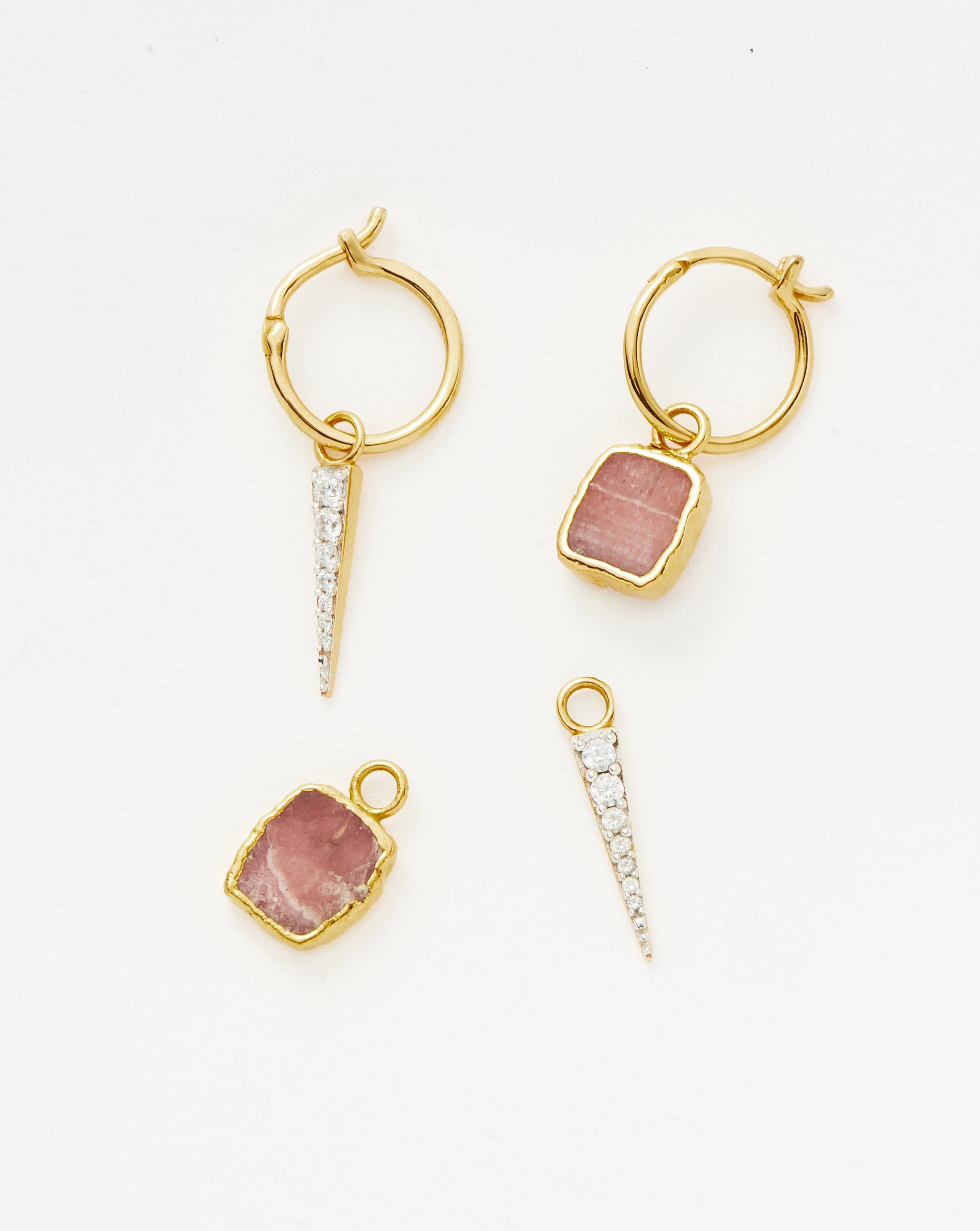Spike Gemstone Mix and Match Charm Mini Hoop Earring Set | 18ct Gold Plated Vermeil/Rhodochrosite Layering Sets Missoma 