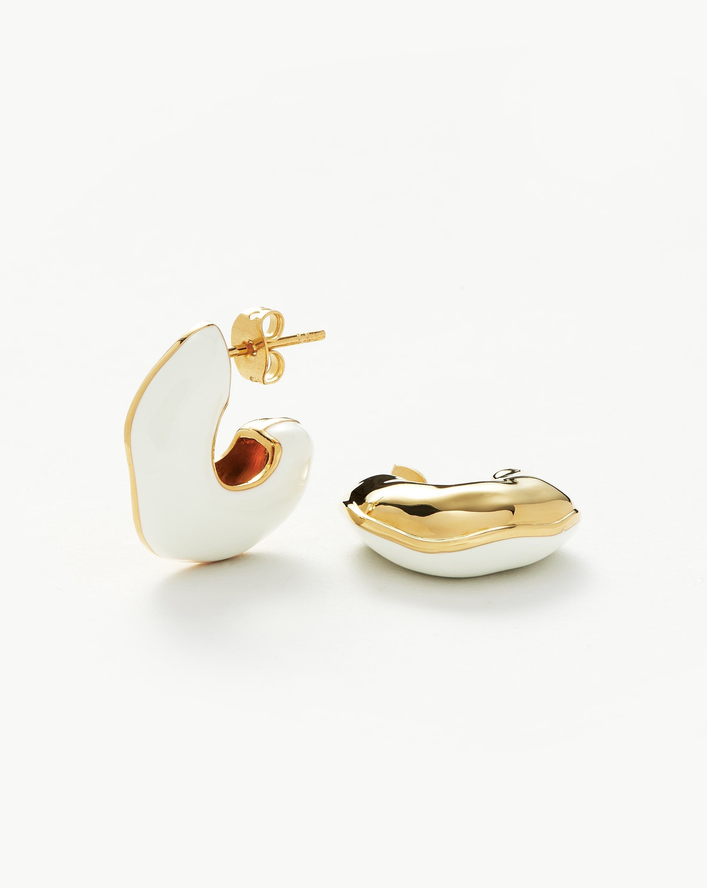 Squiggle Chubby Two Tone Enamel Hoop Earrings | 18ct Gold Plated, Bright White Earrings Missoma 