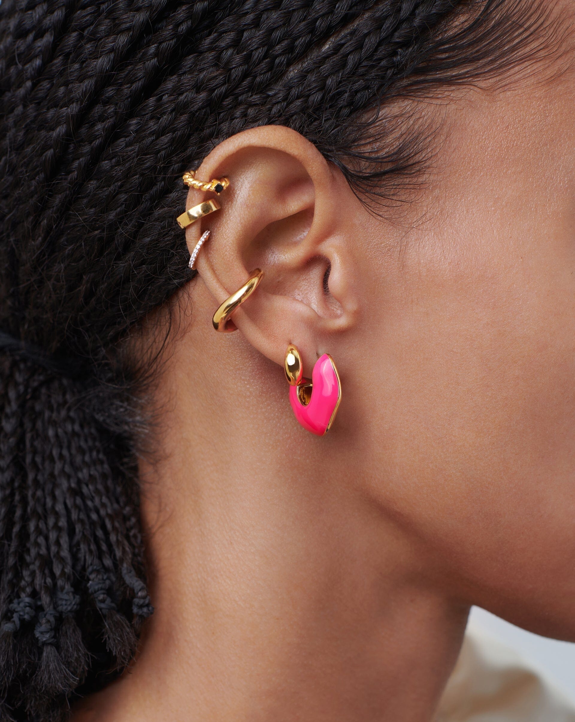 Hoop earrings - Metal & strass, gold & pink — Fashion