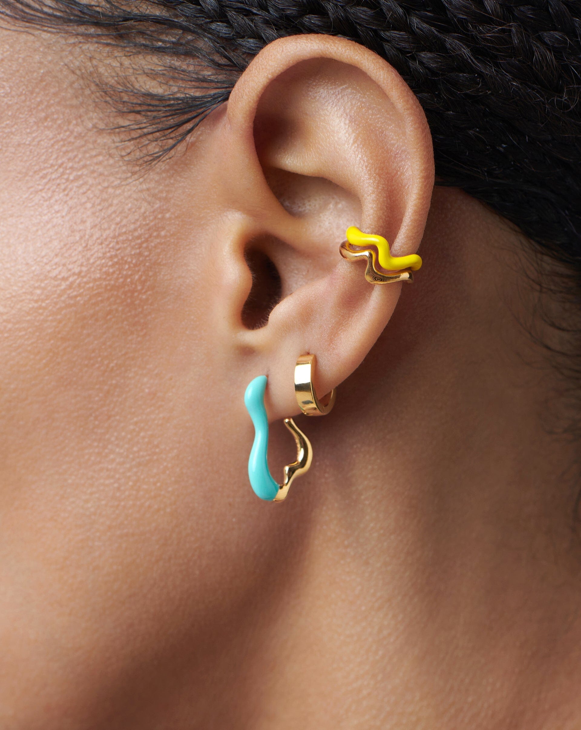 Squiggle Curve Two Tone Enamel Small Hoop Earrings Earrings Missoma 