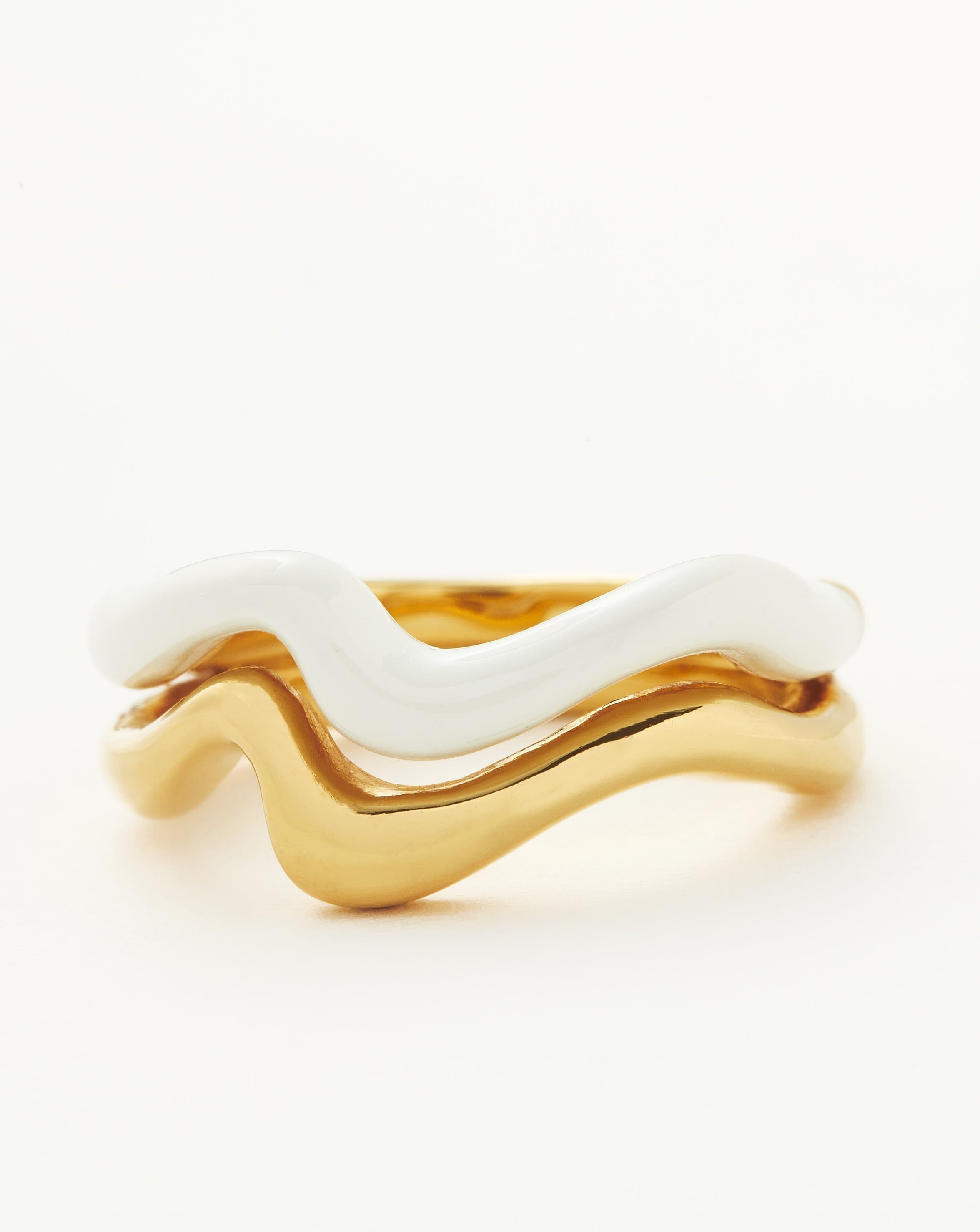 Squiggle Curve Two Tone Enamel Stacking Ring | 18ct Gold Plated Vermeil/Bright White Rings Missoma 