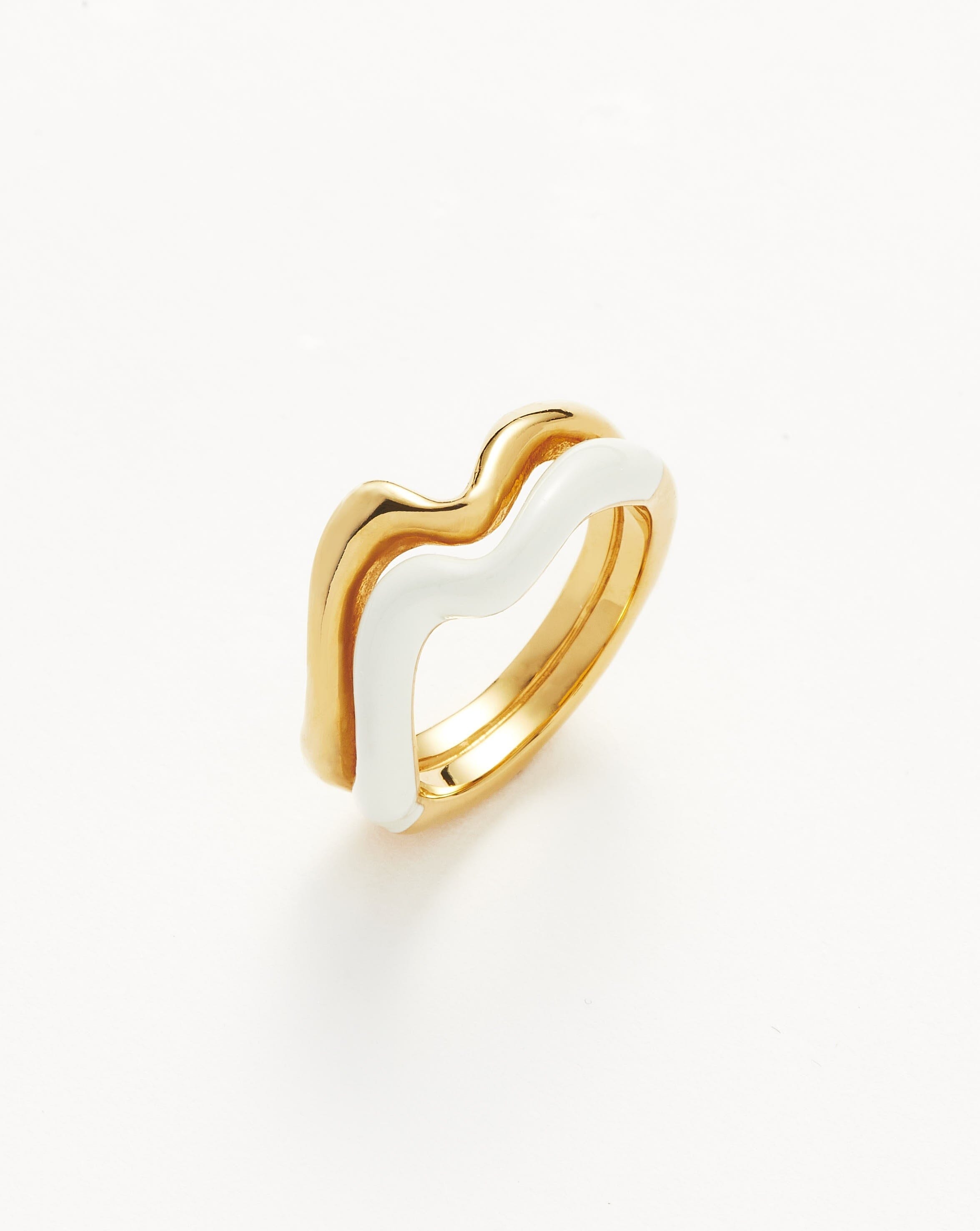 Squiggle Curve Two Tone Enamel Stacking Ring | 18ct Gold Plated Vermeil/Bright White Rings Missoma 