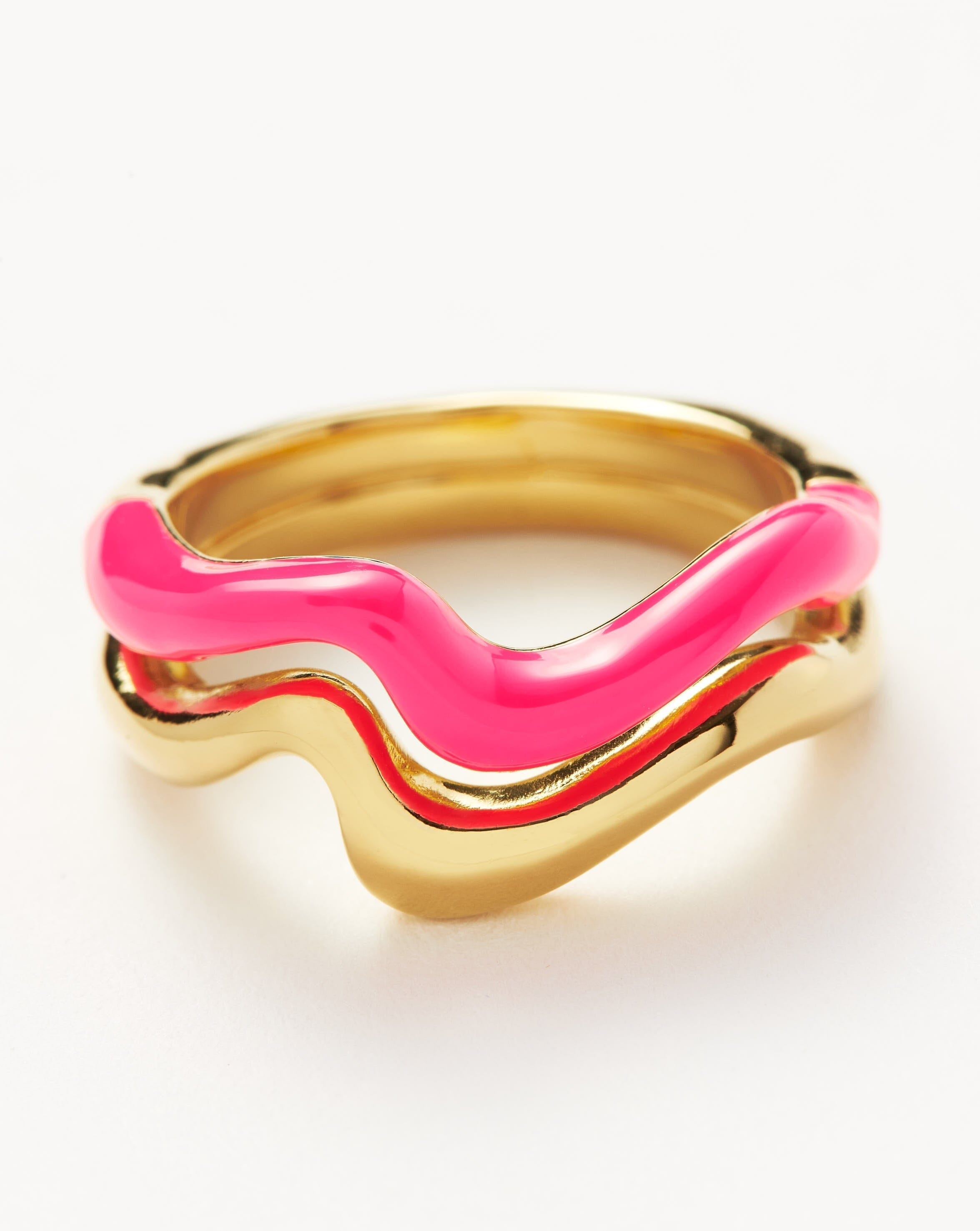 Squiggle Curve Two Tone Enamel Stacking Ring | 18ct Gold Plated Vermeil/Hot Pink Rings Missoma 