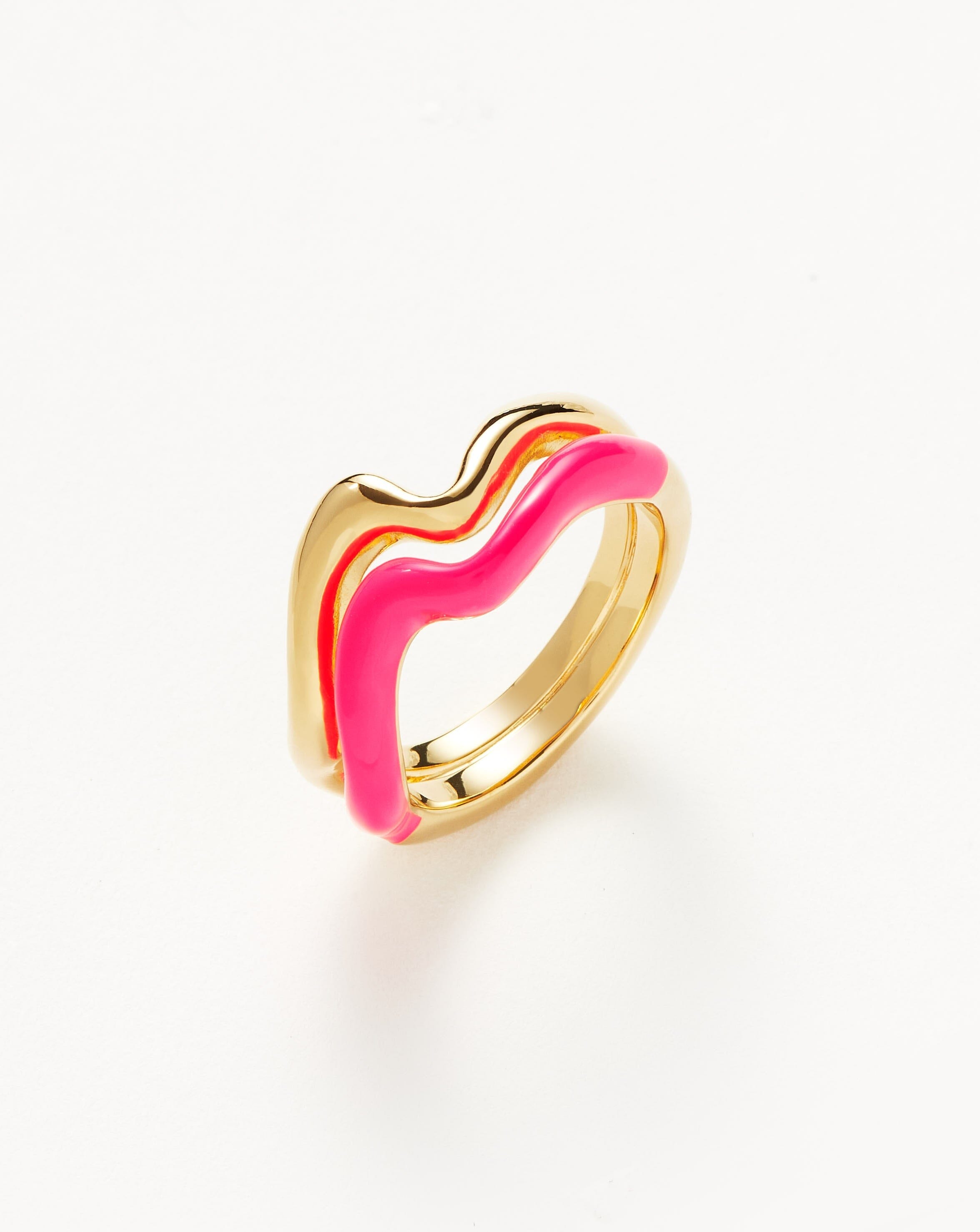 Squiggle Curve Two Tone Enamel Stacking Ring | 18ct Gold Plated Vermeil/Hot Pink Rings Missoma 