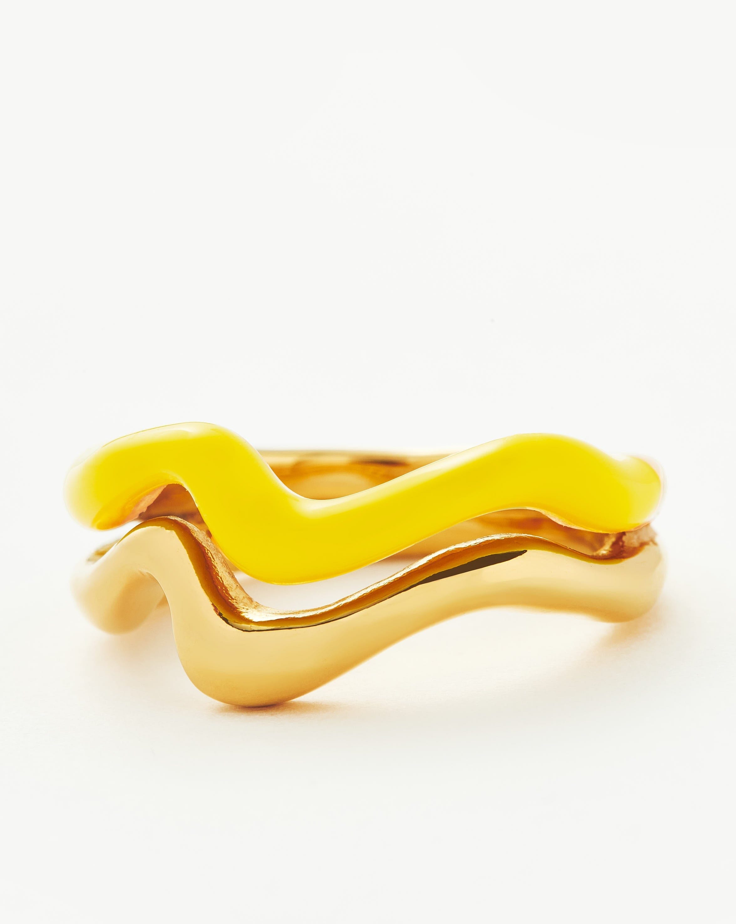 Squiggle Curve Two Tone Enamel Stacking Ring | 18ct Gold Plated Vermeil/Lemon Yellow Rings Missoma 