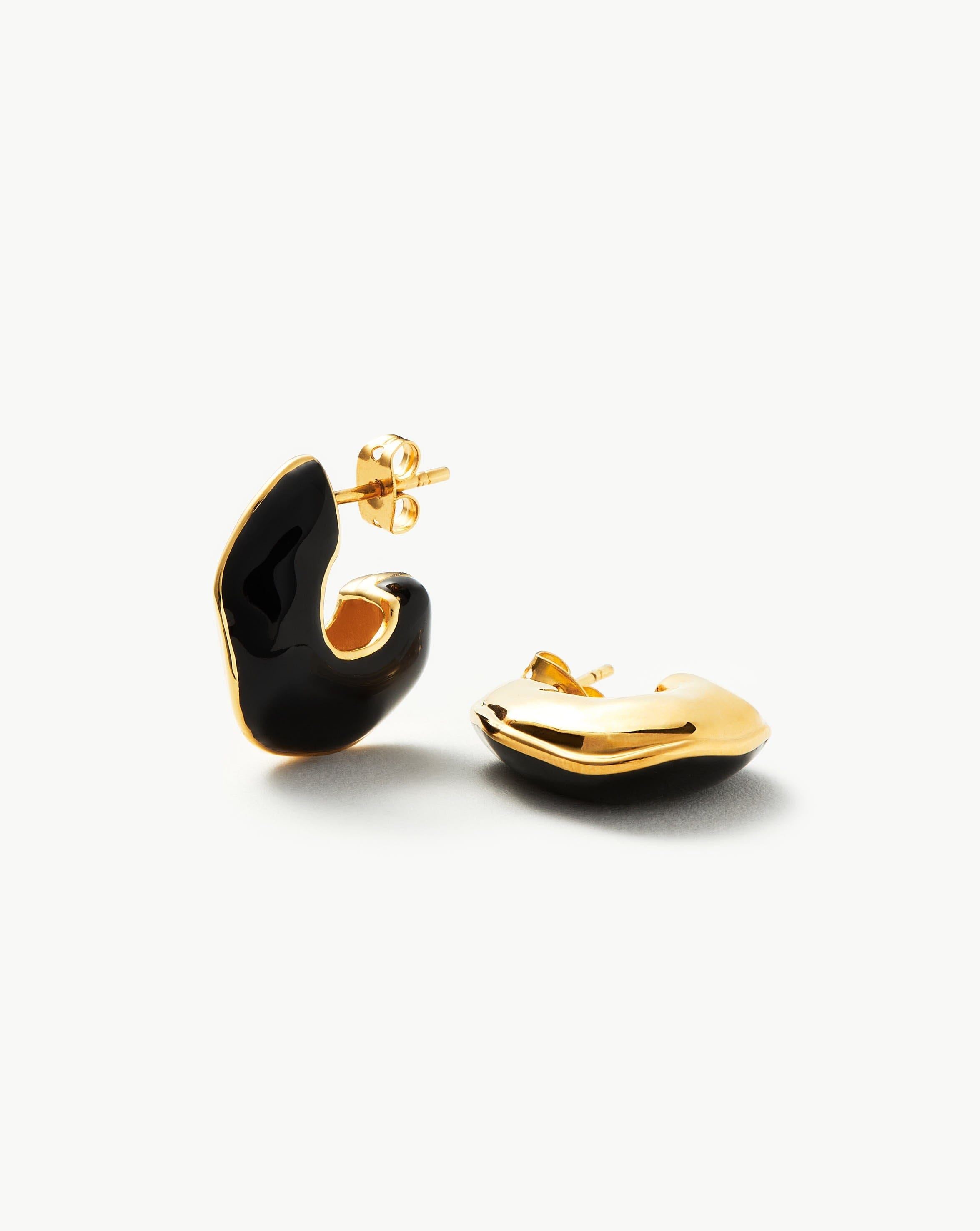 Squiggle Two Tone Enamel Chubby Hoop Earrings | 18ct Gold Plated/Black Earrings Missoma 18ct Gold Plated/Black 