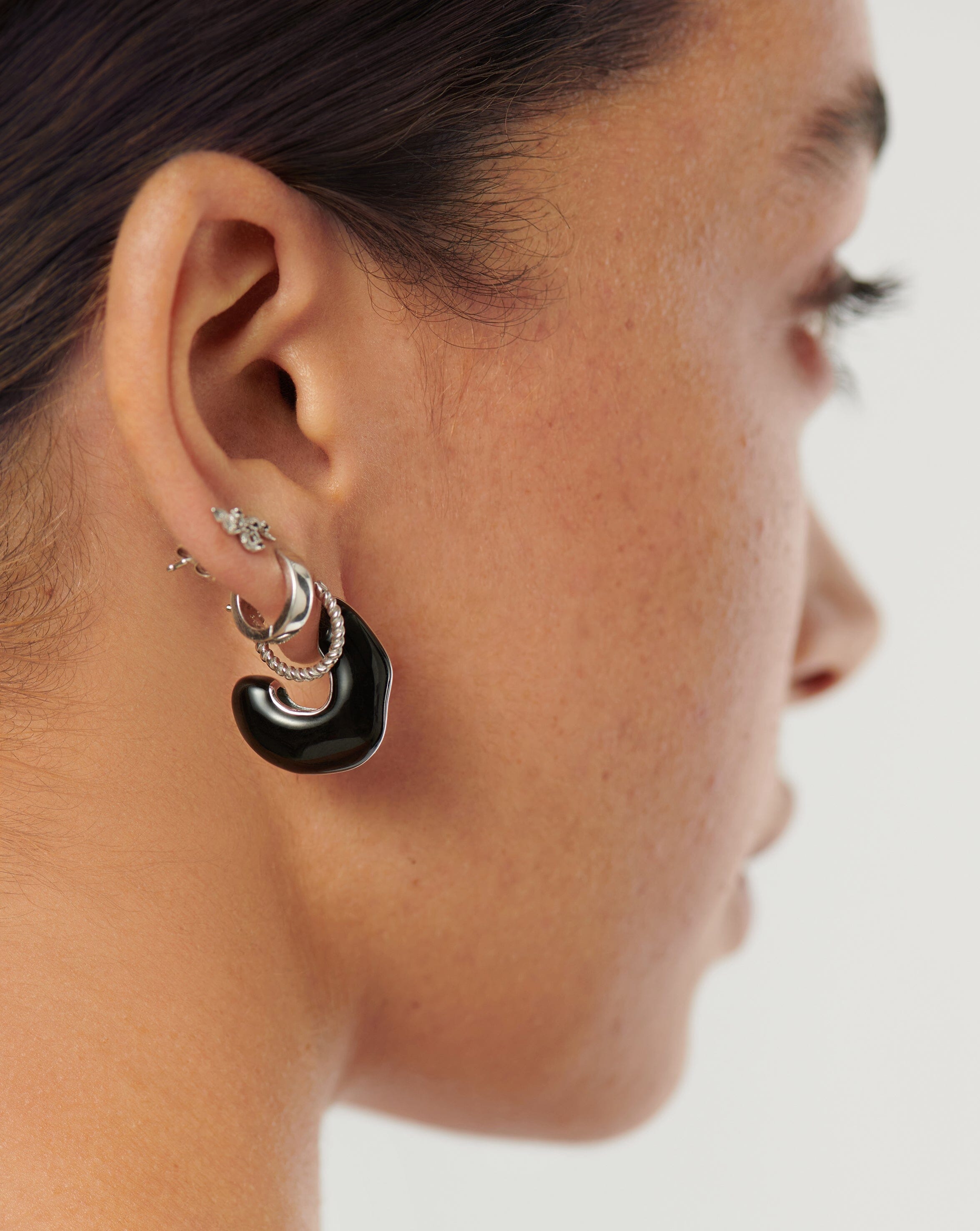 Squiggle Two Tone Enamel Chubby Hoop Earrings | Silver Plated/Black Earrings Missoma 